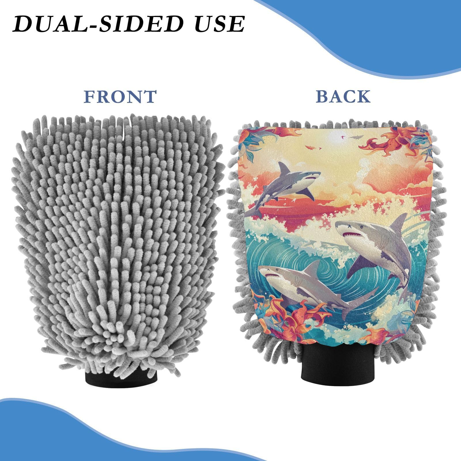 IOACIY Absorbent Microfiber Car Wash Drying Mitts, 2 Pack, Scratch-Free & Lint-Free, Rich Foam, Highly Absorbent, Double Sided, Wash Mitt Perfect for Car Washing, L, Shark (5)