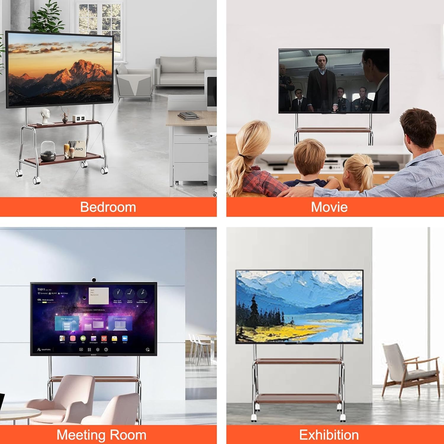 Carrello porta TV mobile, cavalletto, supporto TV con ruote per schermi piatti LCD, LED, OLED da 32 a 75 pollici, in acciaio inossidabile con ruote, capacità massima 49,9 kg, VESA 600 x 400 mm