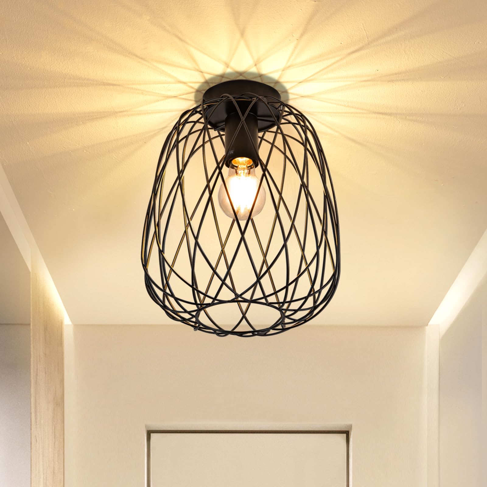 Glitzerlife Deckenlampe Schwarz Flurlampe Vintage - Deckenleuchte Industrial Retro E27 1 Flammig Lampe Decke Runde 25CM Lampenschirm Metall Korride Wohnzimmer Küche Schlafzimmer