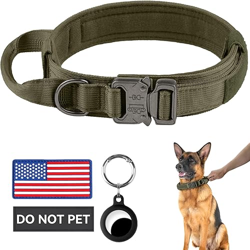 Miniatura 7 de Juego de collar y correa táctica para perro, collar ajustable de nailon para perro con asa y hebilla de metal resistente para perros medianos y