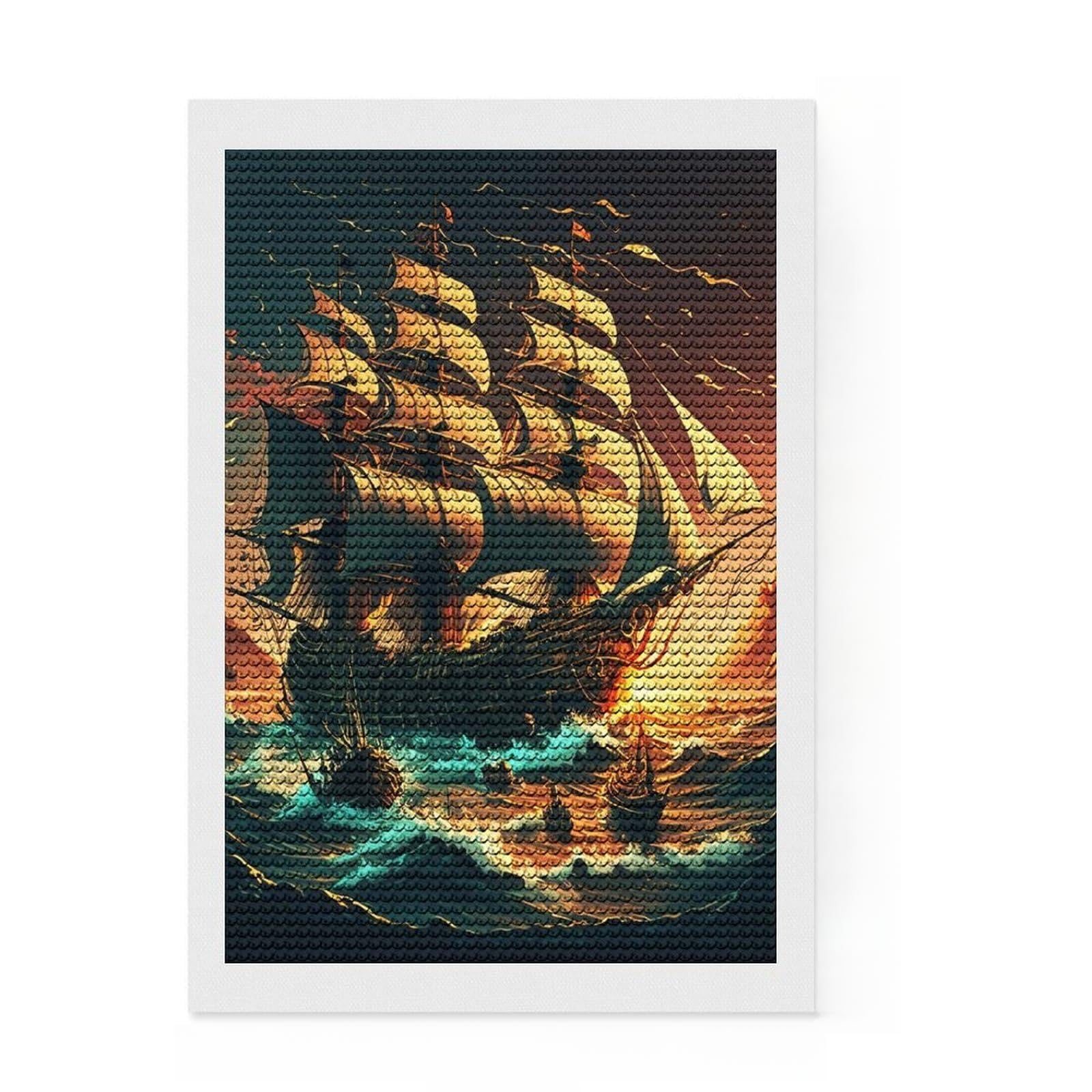 Junmoney The Legend Pirates Round Drill Diamond Painting 8"x12", for Adults, Stress Relief Craft, Artistic Hobby, Aesthetic Room Decor