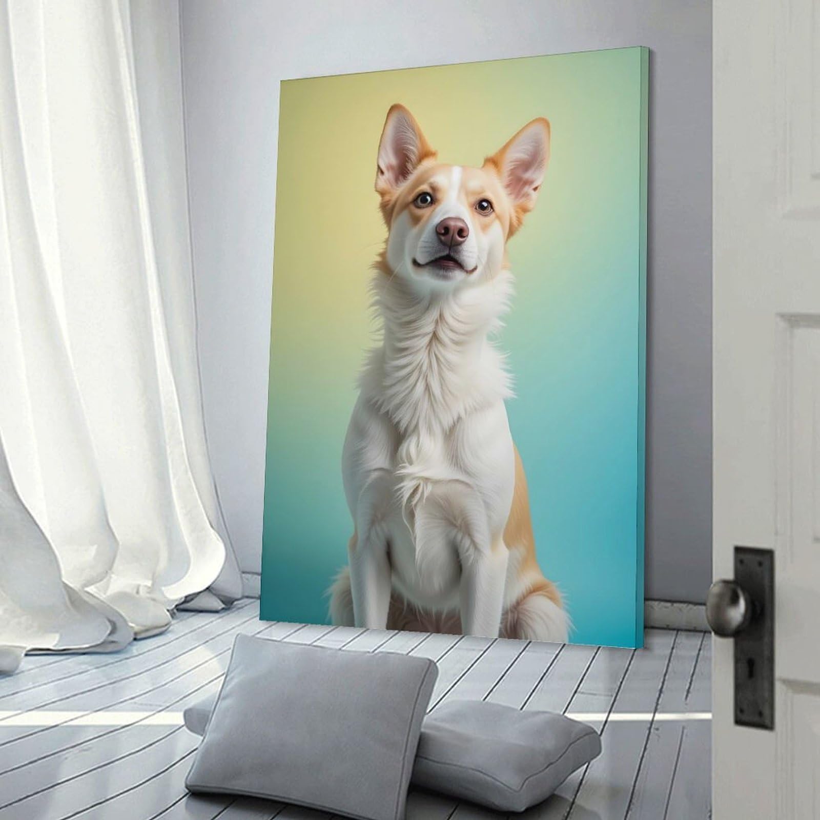 Junmoney Frame-Style-1 Decorative Wall Artwork Cute Dog Portrait, 12X18inch(30X45cm), For New Homes, Bedrooms Or Workspaces, Canvas Artwork With Gifting Potential