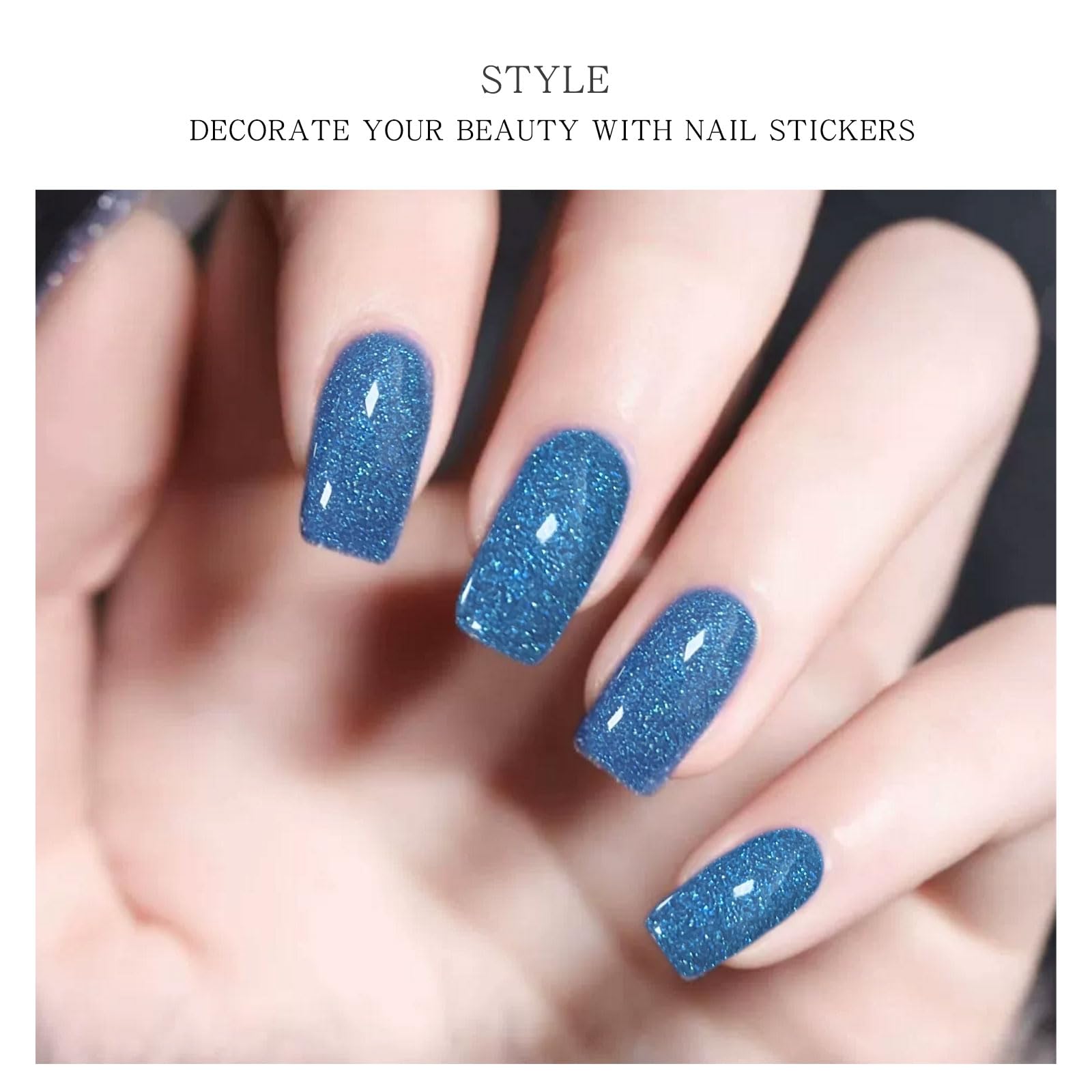 JMEOWIO Gel Nail Stickers Blue Glitter Semi Cured Gel Nail Strips Wraps UV/LED Nails Art Design Decoration Accessories - Image 3
