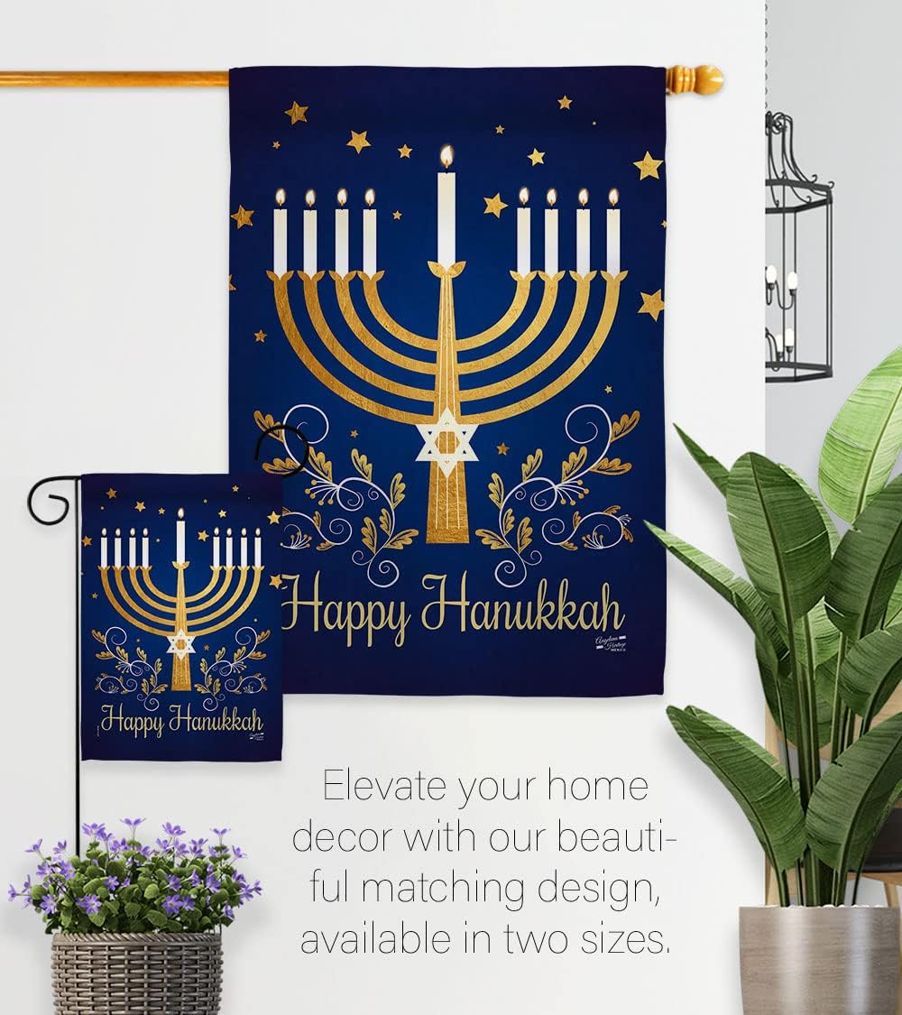 Happy Hanukkah House Flag Winter Candle Bonsai Menorah Jewish Chanukah David Decoration Banner Small Garden Yard Gift Double-Sided, 28" x 40", Made in USA