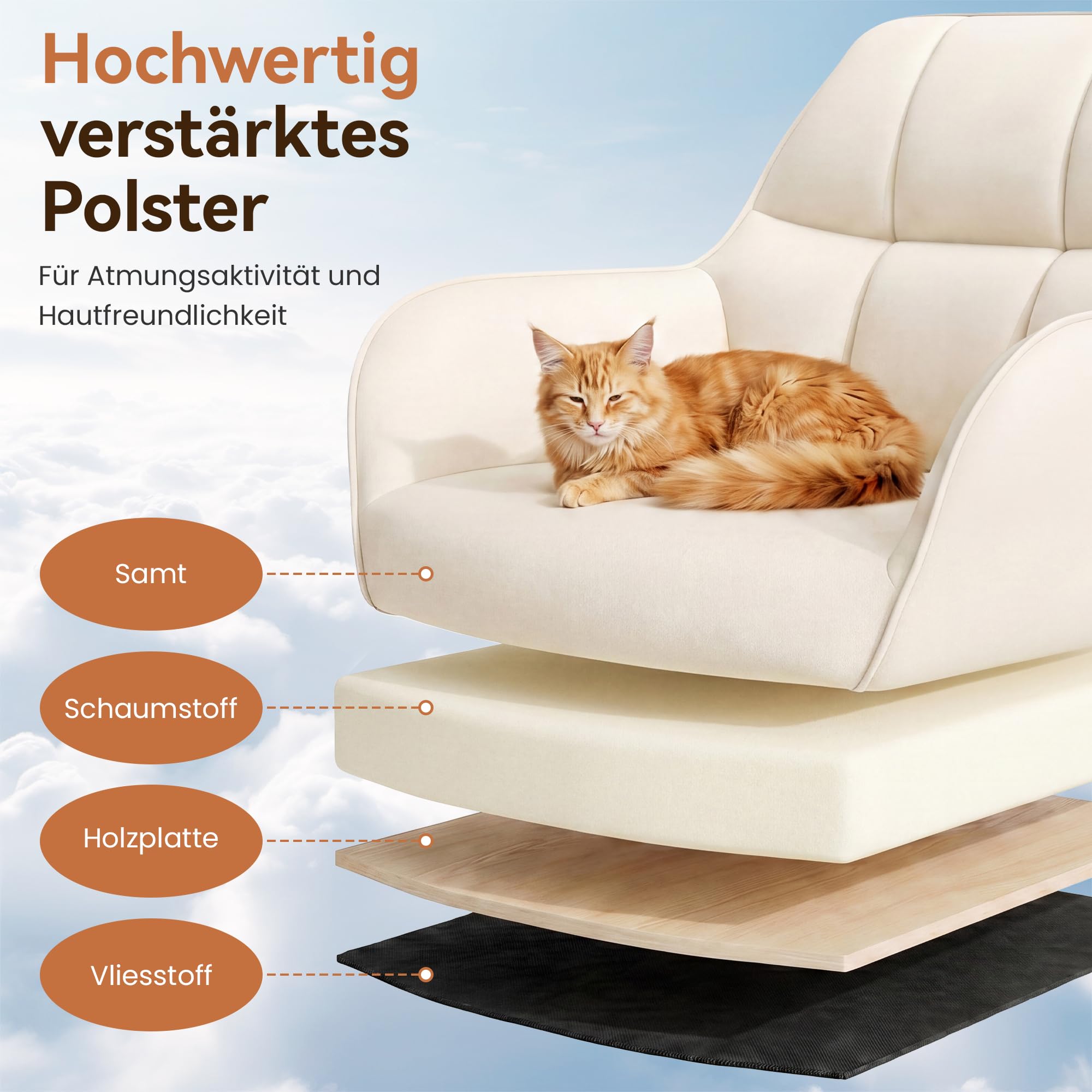 YOUDENOVA Schreibtischstuhl, Drehstuhl mit Rollen, Schminkstuhl Höhenverstellbar, Homeoffice Stuhl, Bürostuhl Ergonomisch, Vanity Chair für Mädchen Arbeitszimmer Schlafzimmer Büro, Samt Beige