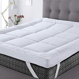 British Home Bedding - Quilted Mattress Topper 4" (10CM) Thick Double Size Hotel Quality Ultra Soft Microfibre Hypoallergenic Deep Mattress Pad with Corner Straps (Double - 137CM x 190CM)