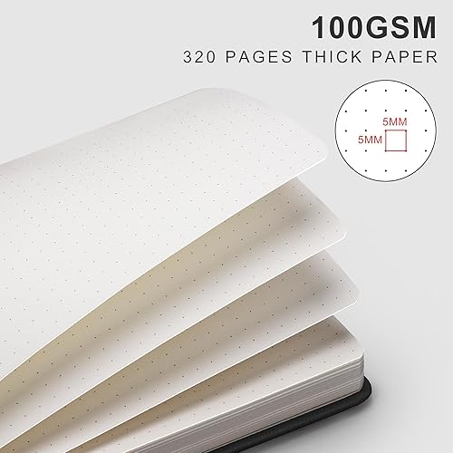 Miniatura 2 de EMSHOI Cuaderno de 320 páginas de tapa dura A5, papel grueso sin ácidos de 3.53 ozm, cuaderno de cuadrícula de puntos para mujeres y hombres, diario