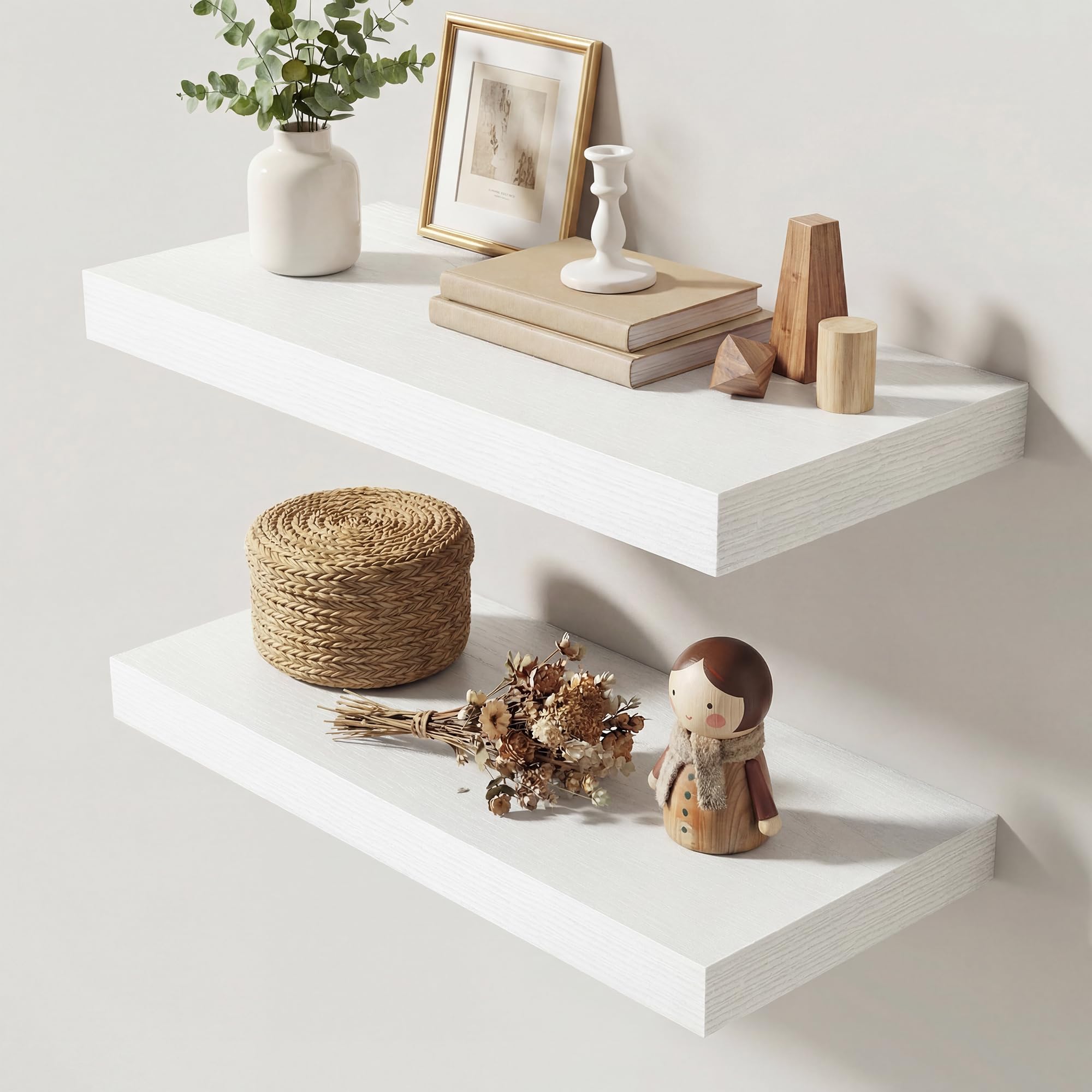 Dreamland 20 Inches Floating Shelves for Wall, 9.3" Deep Long Floating Shelves Set of 2, Large Display &amp; Storage Shelf, Wall Shelf for Bathroom Bedroom Living Room Kitchen Office, White