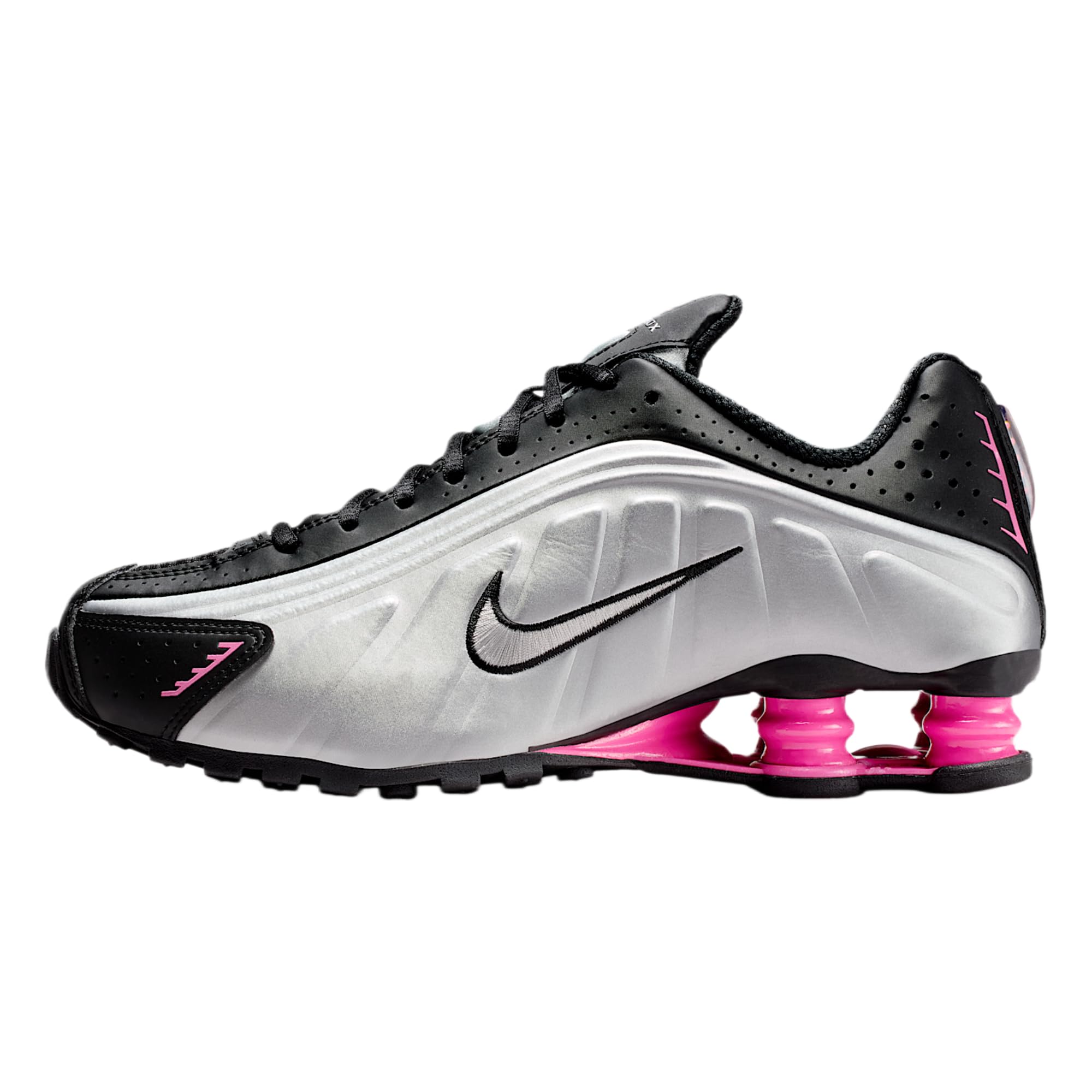 Nike Shox R4 Scarpe Donna (Nero/Pinksicle/Metallico Argento)