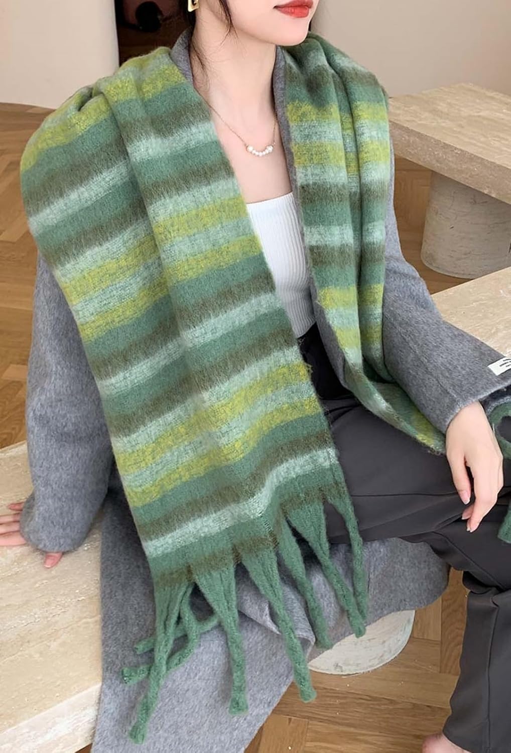 Wander Agio Winter Women Warm Scarf Long Shawl Large Scarves Cold Weather Thicker Blanket Wrap Colour Plaid Stripe - Image 3