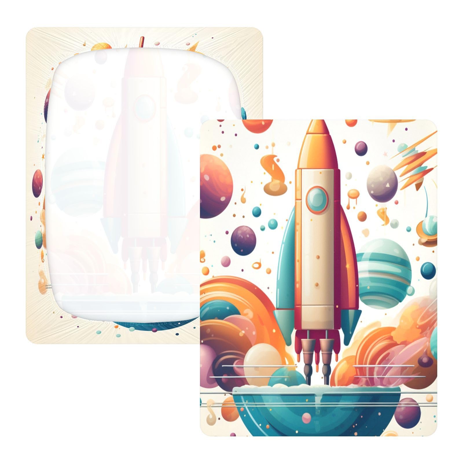 Dibujos Animados De Arte Cohete Lindas Estrellas Sábana de Cuna para Niños Pequeños,Sábanas de Algodón Suave para Bebés Aptas para Colchón Corralito