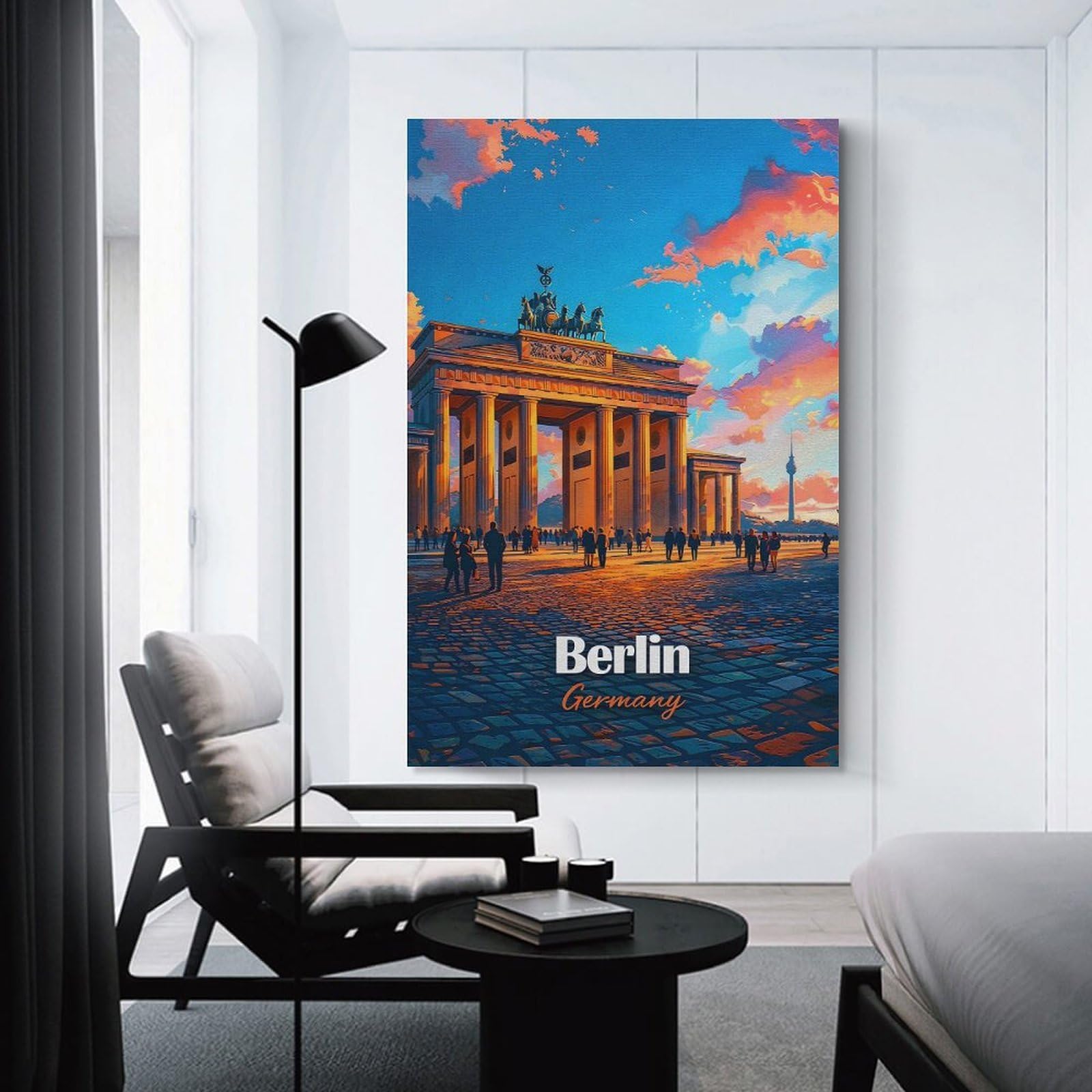 Junmoney Brandenburg Gate at Sunset Decorative Wall Artwork 08x12inch(20x30cm), for Living Room, Bedroom, Office Or Hallway, Decorative Artwork with Broad Appeal
