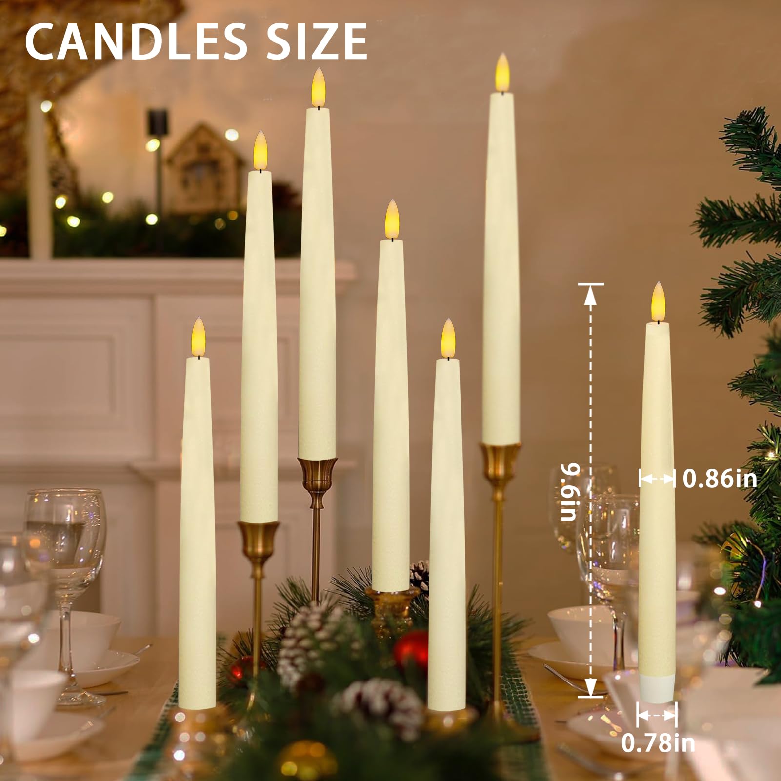 Wondise 2 Pack Ivory Flameless Taper Candles - Battery Operated LED With 6-Hour Timer & 3D Flicker