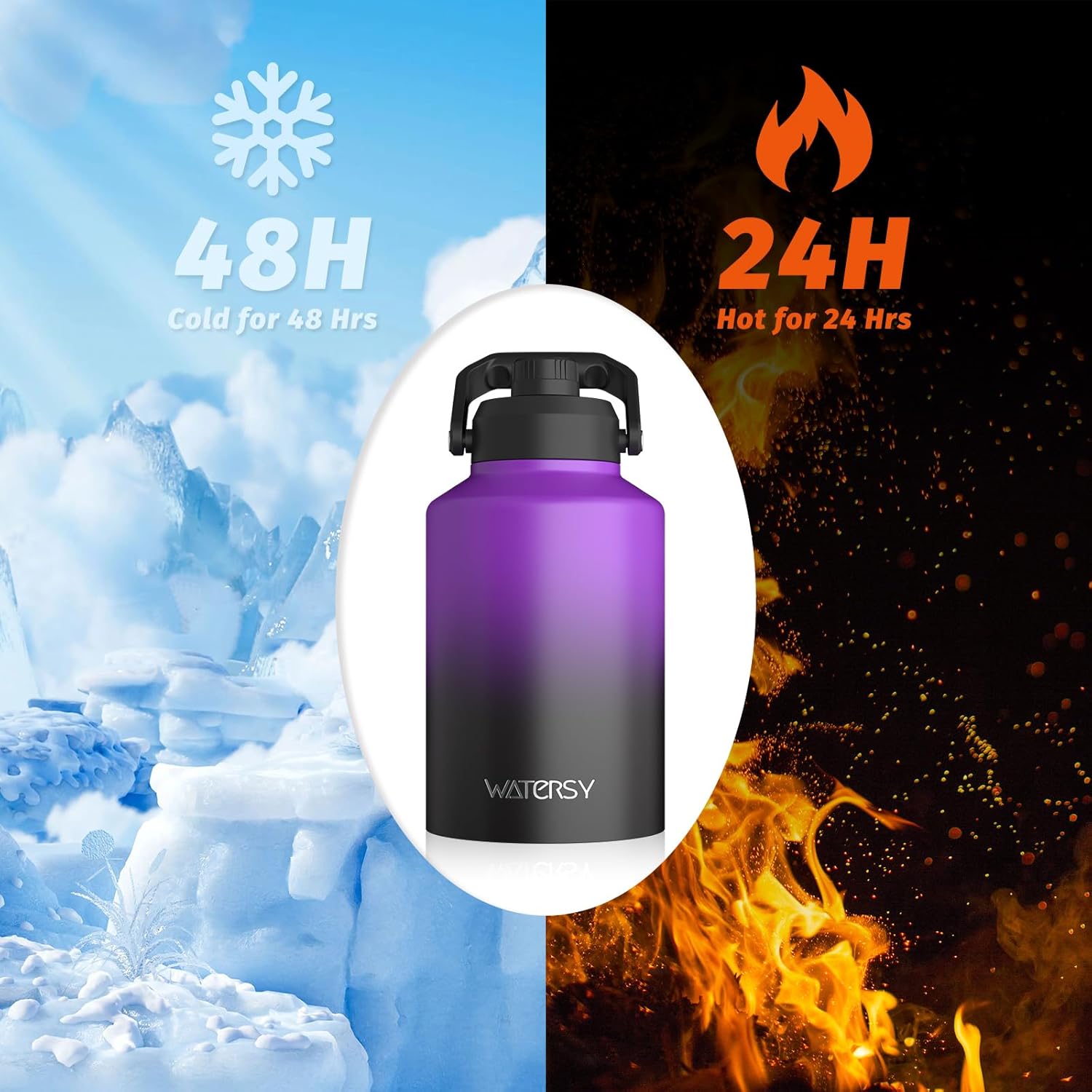 WATERSY 1 Gallon Water Bottle Insulated(Cold for 48 Hrs),BPA Free&Leak Proof,128oz Stainless Steel Water Jug,Big thermo,Large Water Bottle with Handle for Gym,Hiking,Camping&Travel,Purple - Image 2