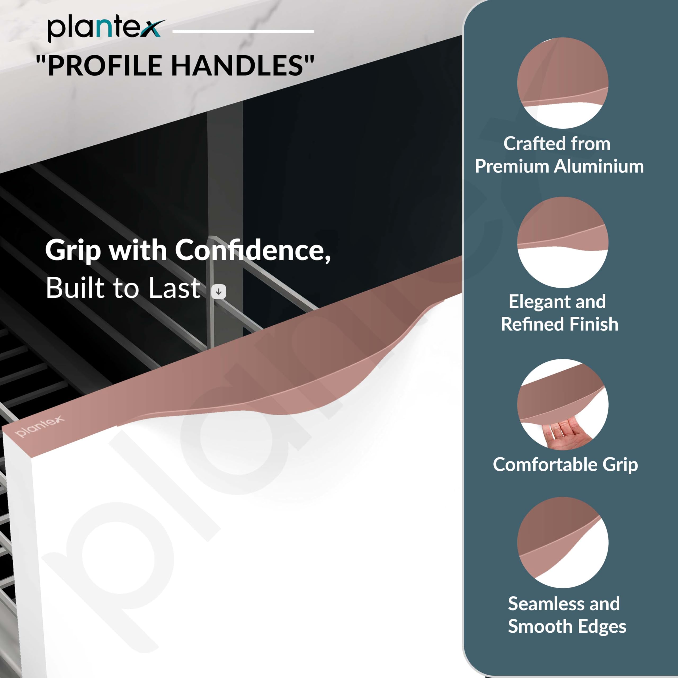 Plantex Profile Handle for Kitchen Cabinet/8 Inch Aluminium Drawer Profile Handle/Wardrobe Pull Handle for Home/Office/Hotel - Pack of 5 (Rose Gold) — Amazon image 2
