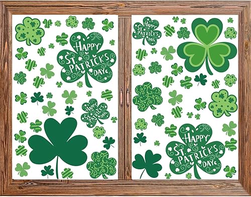 Miniatura 6 de CAVLA Decoración de trébol para ventana del día de San Patricio, 8 hojas de trébol grande del día de San Patricio, calcomanías estáticas para