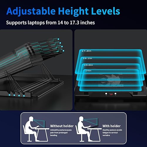 Miniatura 5 de DEPGI Almohadilla de enfriamiento para laptop, soporte enfriador para laptop con ventilador móvil de 5.5 pulgadas, fácil de limpiar, 10 modos de luz