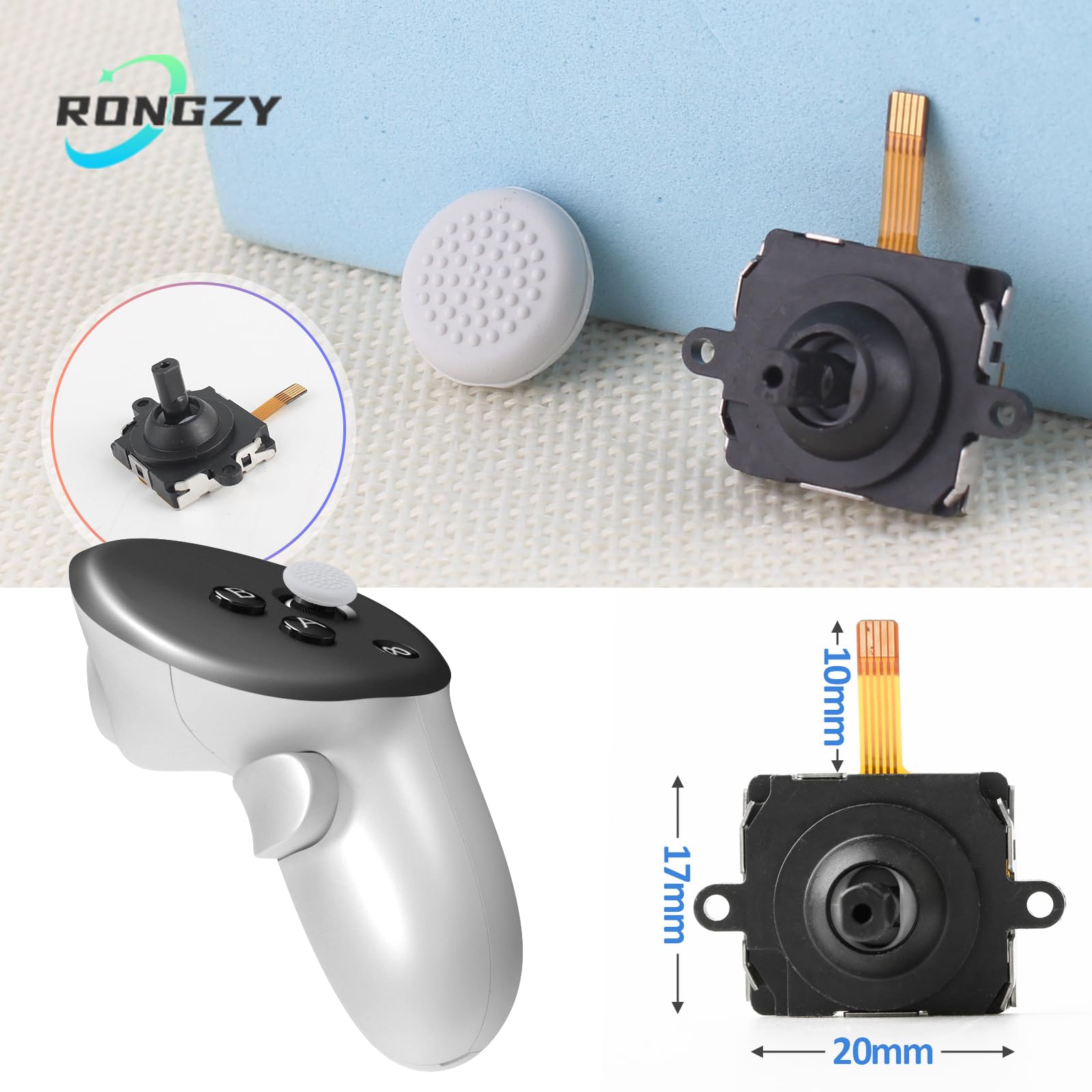 RongZy Joystick Analógico de Repuesto para Oculus Quest 3 Reemplazo de Sensor del Joystick Analógico para Meta Quest 3 Controlador Accesorios de Repuesto de Tapa de Joystick con Herramientas