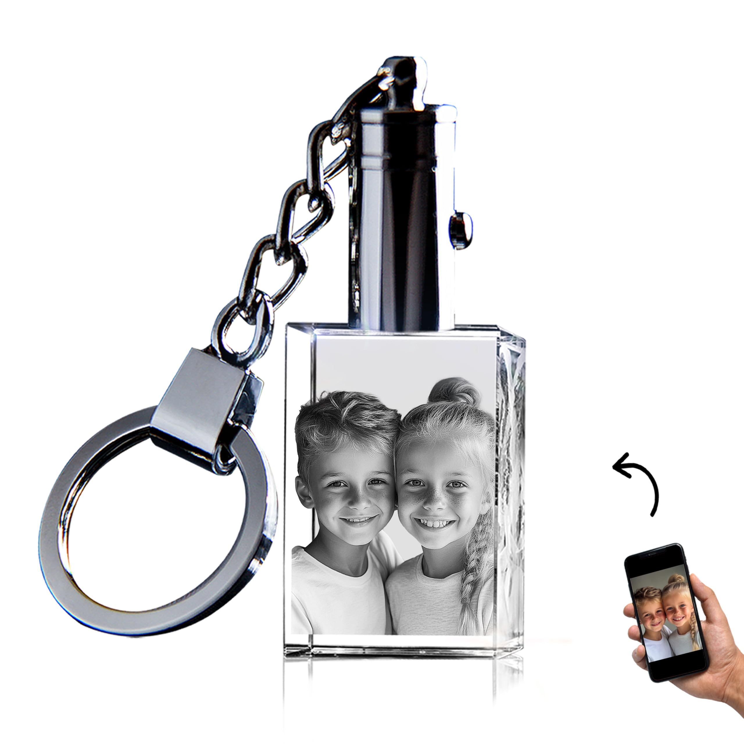 3D innovationPersonalized Crystal Keychain Photo with LED Light Custom Laser Etched Key Chain, Valentines Gifts Keepsake