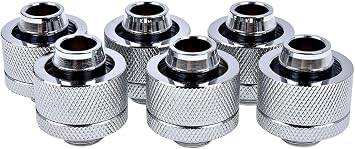 Alphacool Eiszapfen G1/4" to 13mm ID, 19mm OD Compression Fitting for Soft Tubing, Chrome, 6-Pack