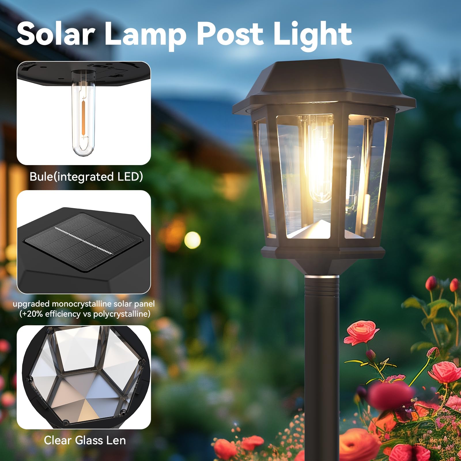 2 Stück Solar-Lampenpfosten, 154 cm, Außenleuchten für den Außenbereich, wasserdicht, IP65, 3000 K, Warmweiß, automatisches Ein-/Ausschalten, Edelstahl-Pfostenleuchten für den Außenbereich