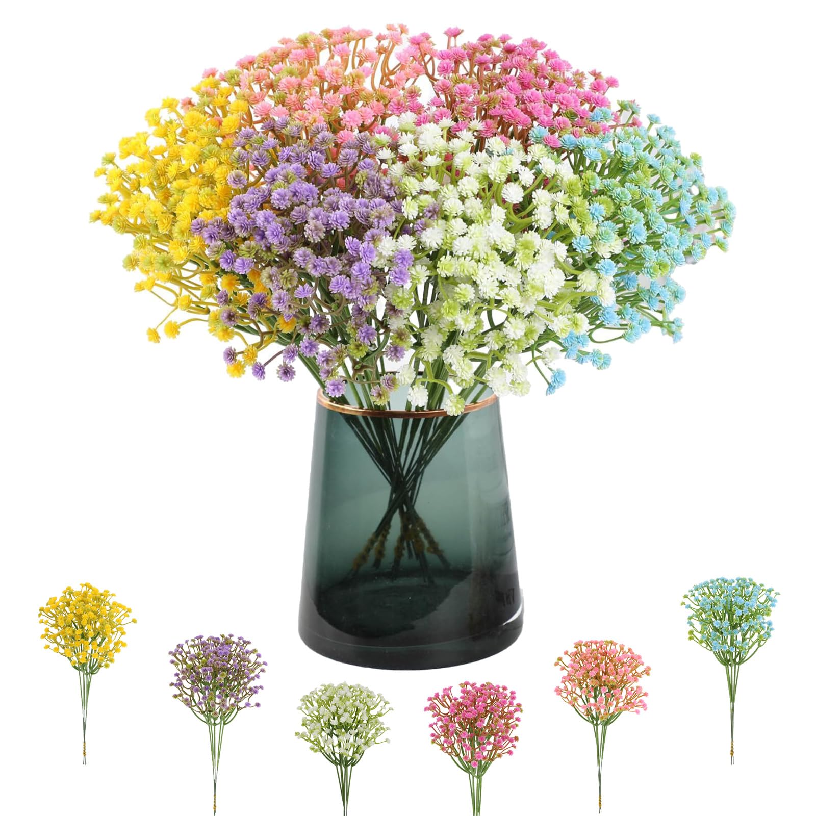 HUANYO 36 PCS Gypsophila Artificial Flowers, 6 Colors Faux Fake Flowers for Wedding Bouquet, Home Decoration and Themed Occasions