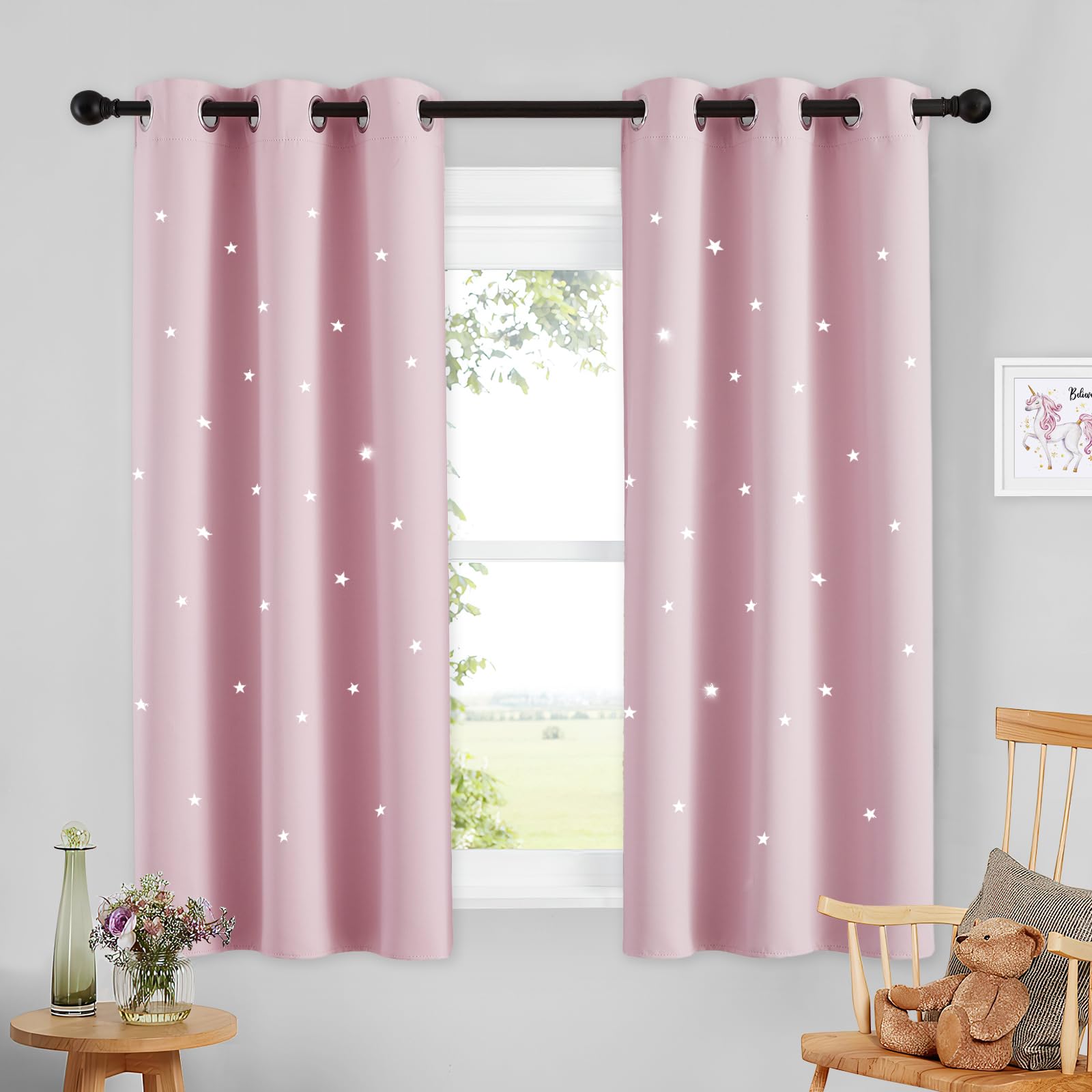 NICETOWN Room Darkening Girls Curtain with Star 54 inch Long, 1 PC, 34" W