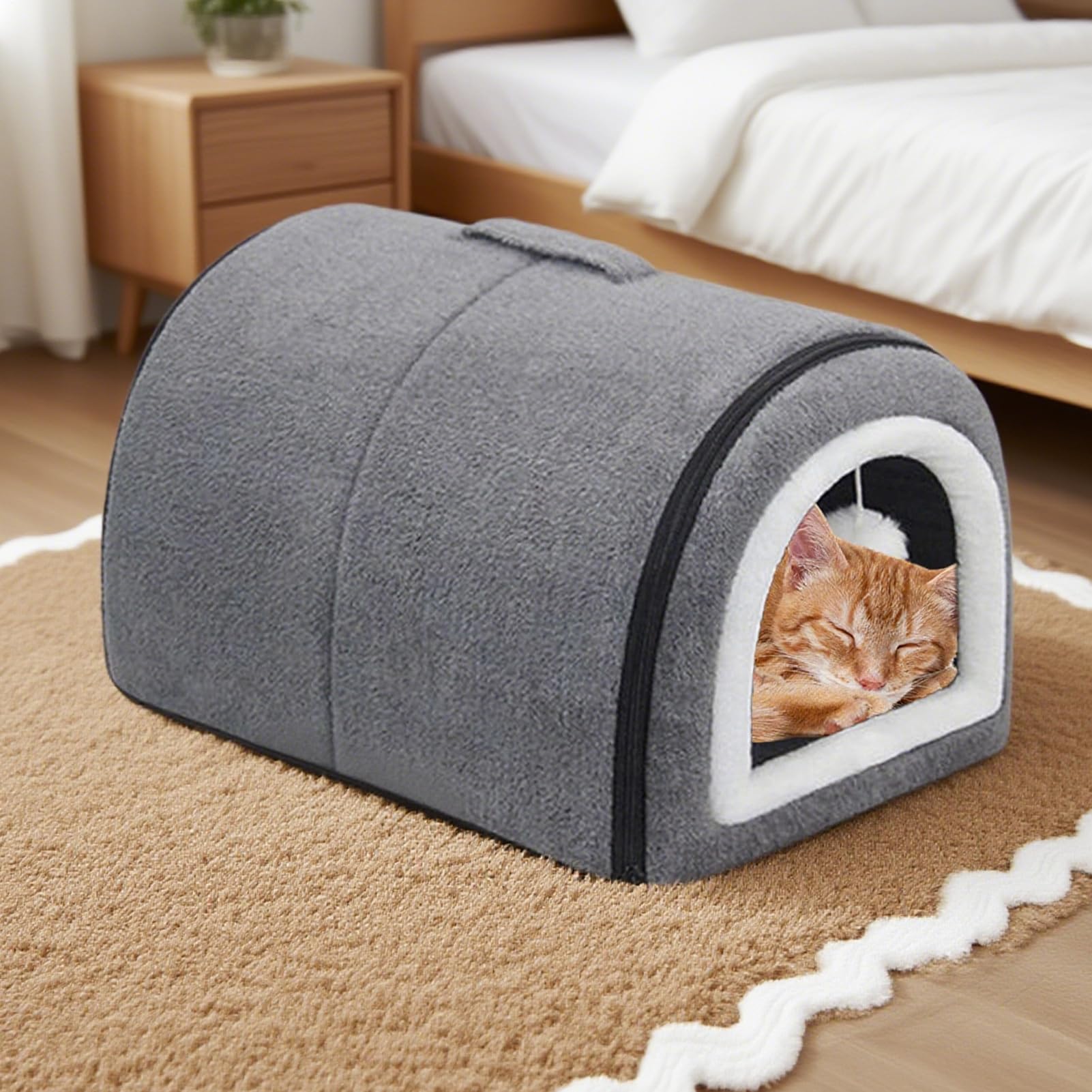Cuccia riscaldata per gatti con tetto per un comfort regolabile della temperatura, semi-chiuso con fodera rimovibile, accessorio per animali domestici per gatti di razza media, gattini, cuccioli