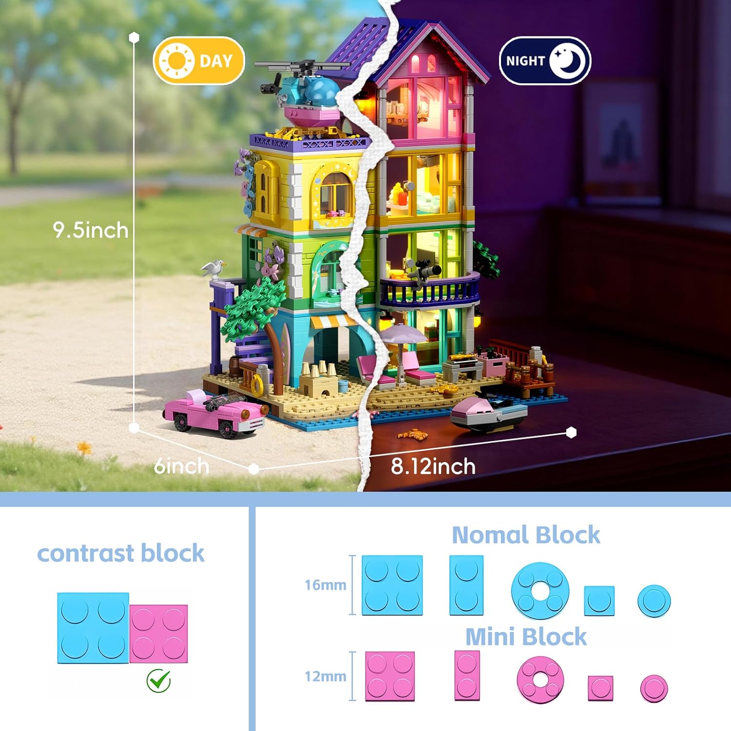 Beach House Building Set with Light, NO Compatible with Lego Friend House for Girls... - Image 3