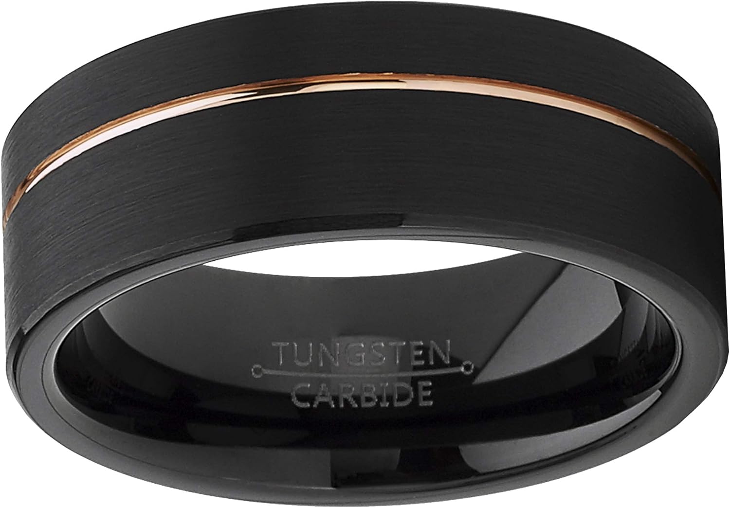 Metal Masters Co. Men's Black Tungsten Carbide Ring Wedding Band with Rose Goldtone Groove 8mm