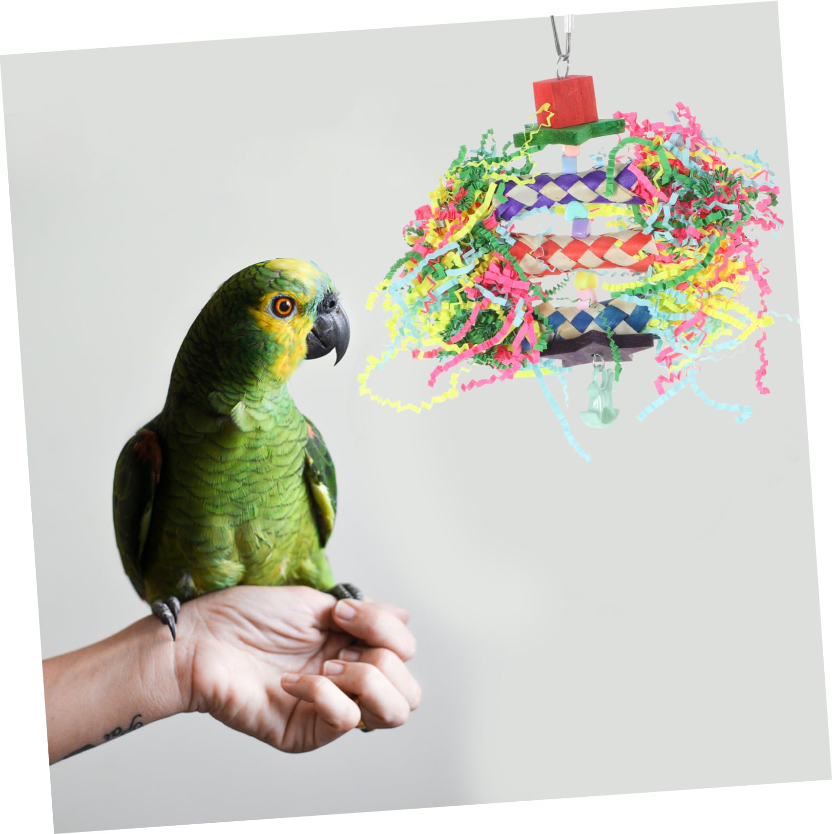 CIYODO Parrot Chewing for Birds Shredding Wooden with Cage Pendant Engaging Bird Swing for Parrots Cockatiels and Finches Encourages Healthy Chewing and Play