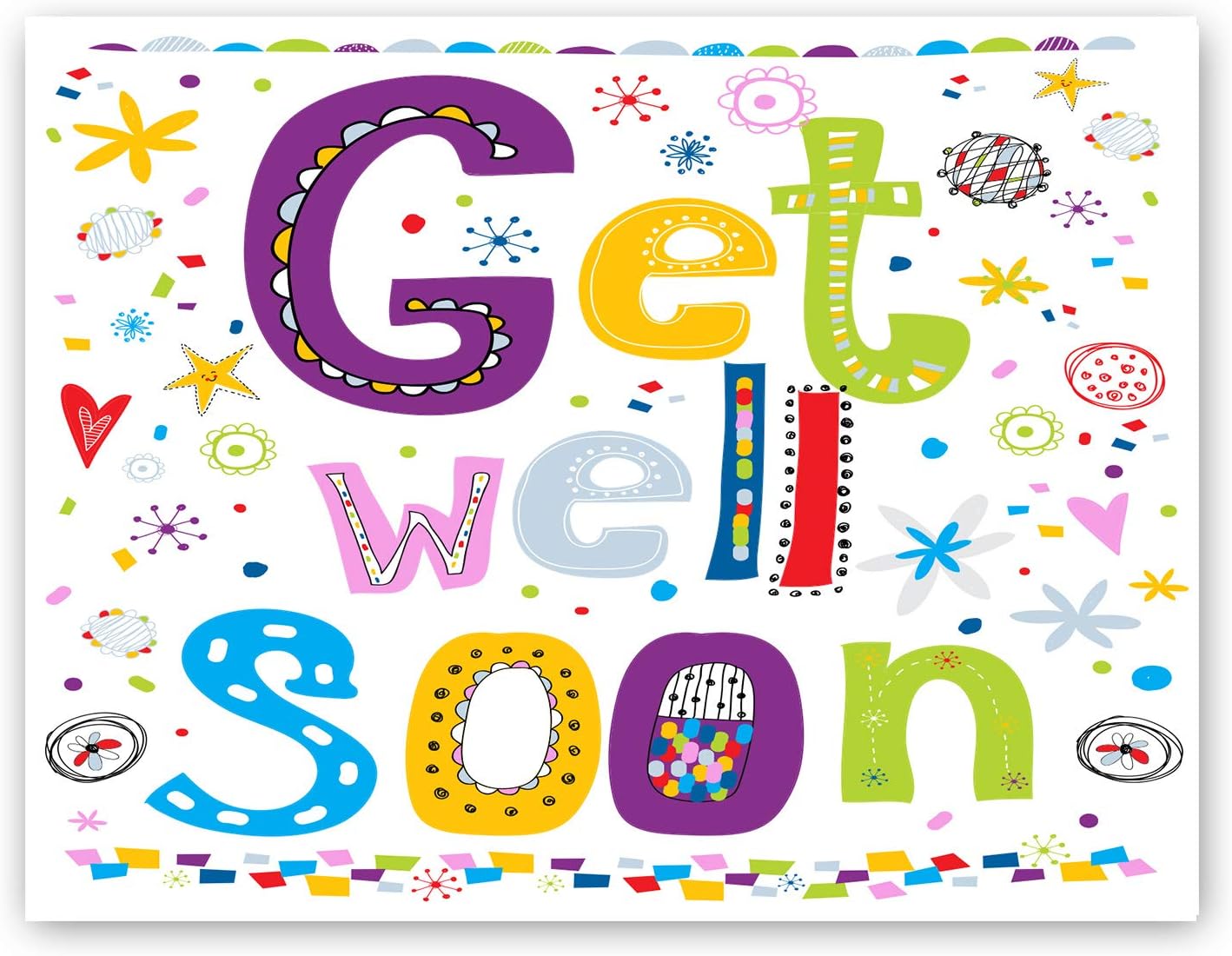 Get Well Soon Notecards 12 Count - Blank Inside with Envelopes - A2 Size (5.5”x4.25”)