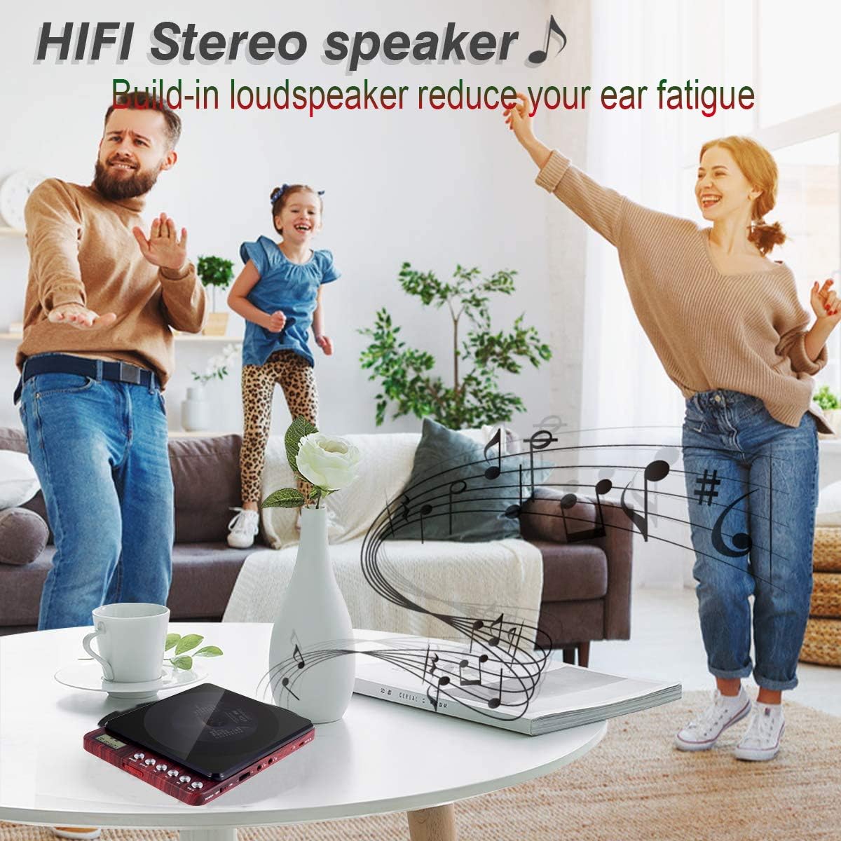 Portable CD Player with Speakers 2000mAh Rechargeable CD Player Portable with Double 3.5mm Headphones Jack,Small Anti-Shock Personal CD Player for Car Aux or Home Music Player