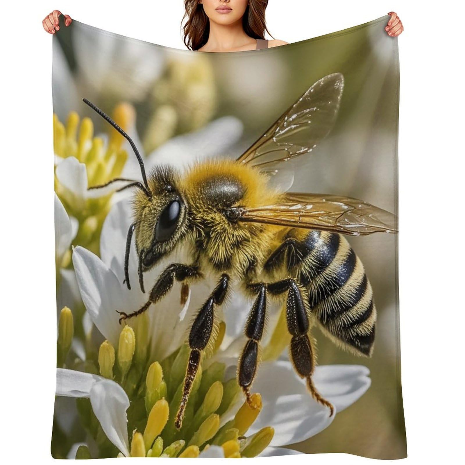 Flannel Honey Bee Throw Blanket for Couch Super Soft Fuzzy Cozy Flannel Blankets No Shed No Pilling FAnti-Static Winter Bed Blanket Decorative and Giftable Blankets