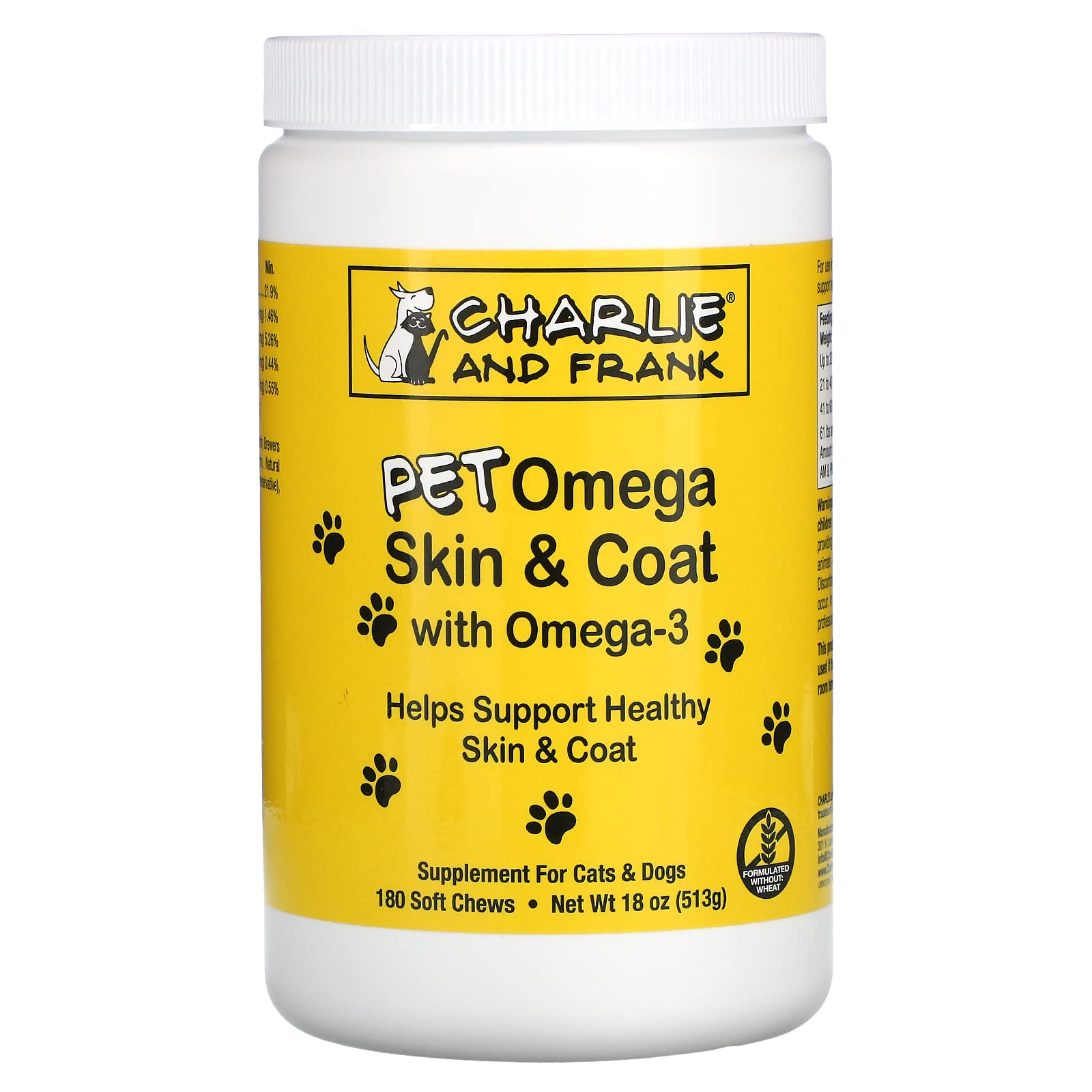 Charlie & Frank Pet Omega Skin and Coat with Omega-3 For Cats and Dogs - 180 Soft Chews
