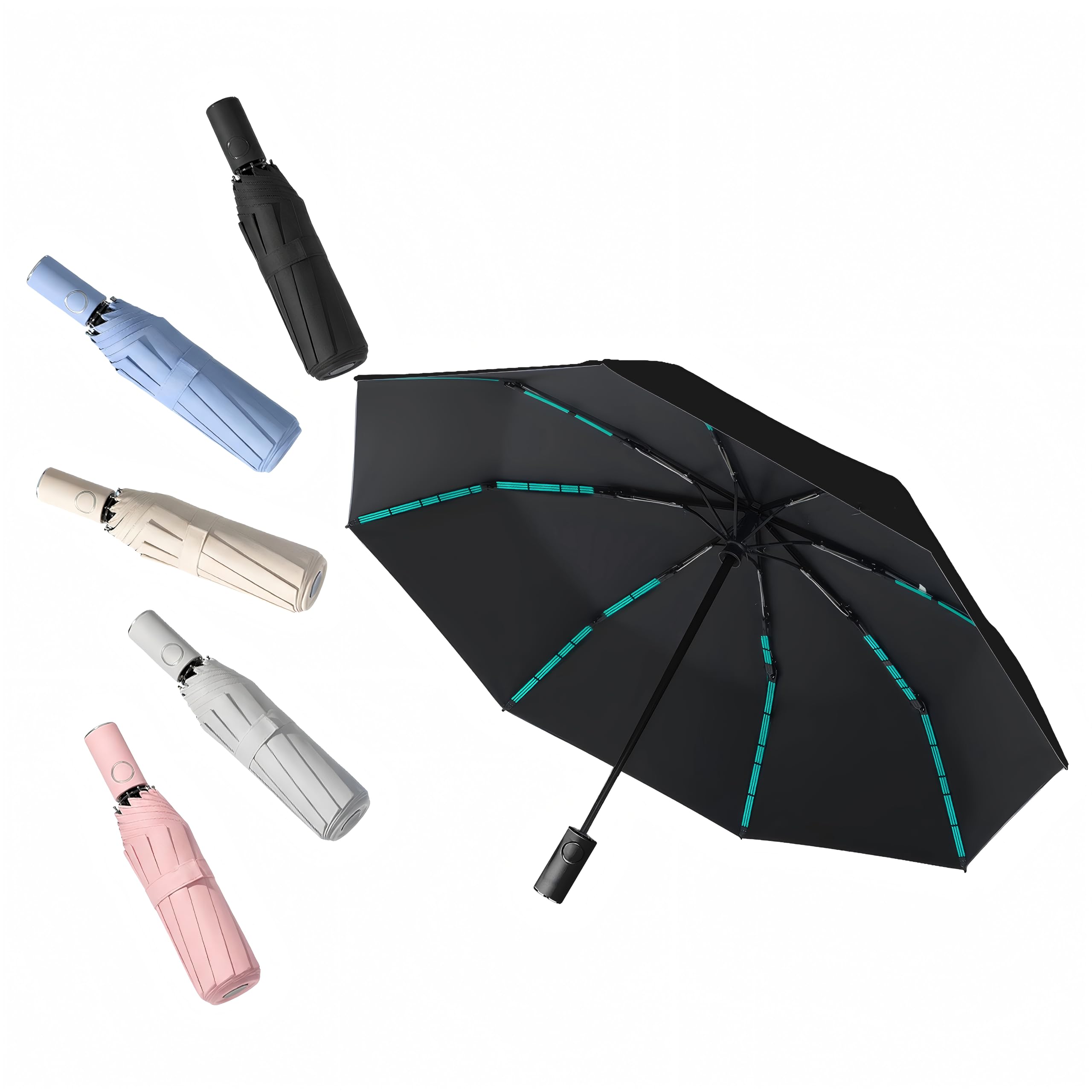 KESHEYOUXUAN Compact Automatic Folding Travel Umbrella-Windproof Rainproof, PF50+ Sun Protection for Hiking,Outdoor,Chool,Golf Course & Daily Use,Sturdy Multi-Ribbed Frame