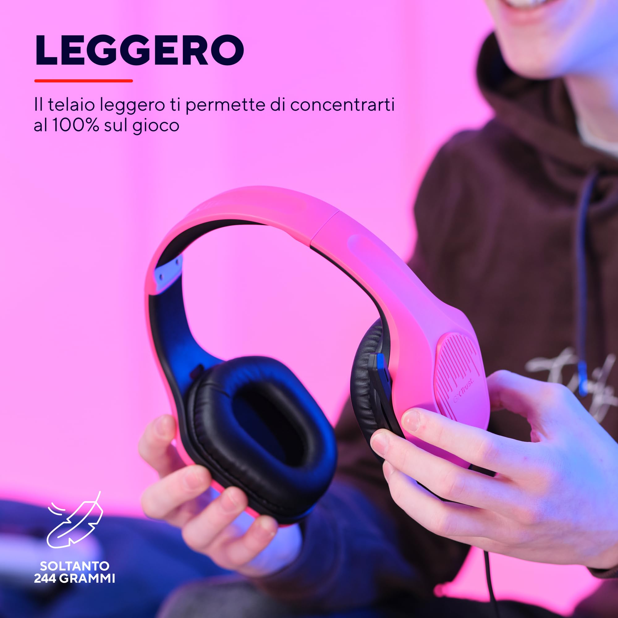 Trust Gaming GXT 415P Zirox Cuffie Gaming Leggere con Driver da 50 mm per PC, Xbox, PS4, PS5, Switch, Mobile, Jack Audio 3.5 mm, Cavo 2m, Cuffie con Microfono Over-Ear - Rosa