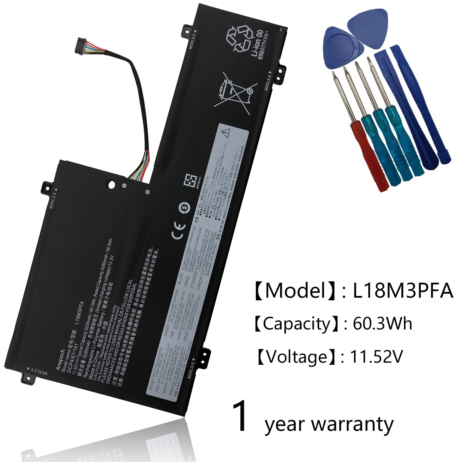 Anepoch L18M3PFA Laptop Battery Replacement for Lenovo Yoga C740-15IML C740-15 81TD Series Notebook L18D3PF2 5B10T83739 5B10T83740 5B10W67258 5B10W67402 SB10W67375 11.52V 60.3Wh 5235mAh