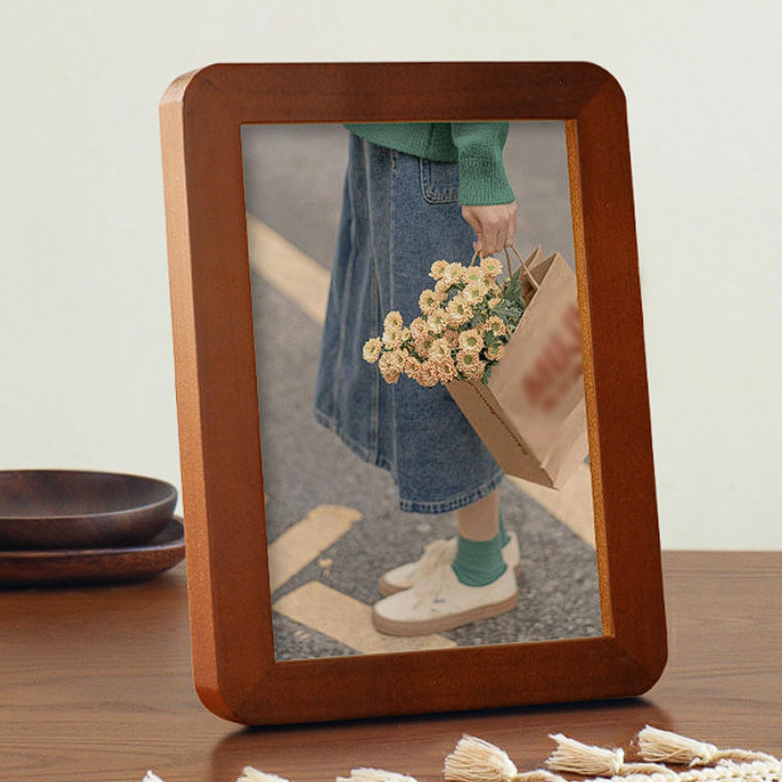 esmen Marco de fotos de esquina redondeada de madera maciza for mesas, álbumes y paredes, panel posterior, soportes horizontales o verticales fotografía(Weiß,10-inch)