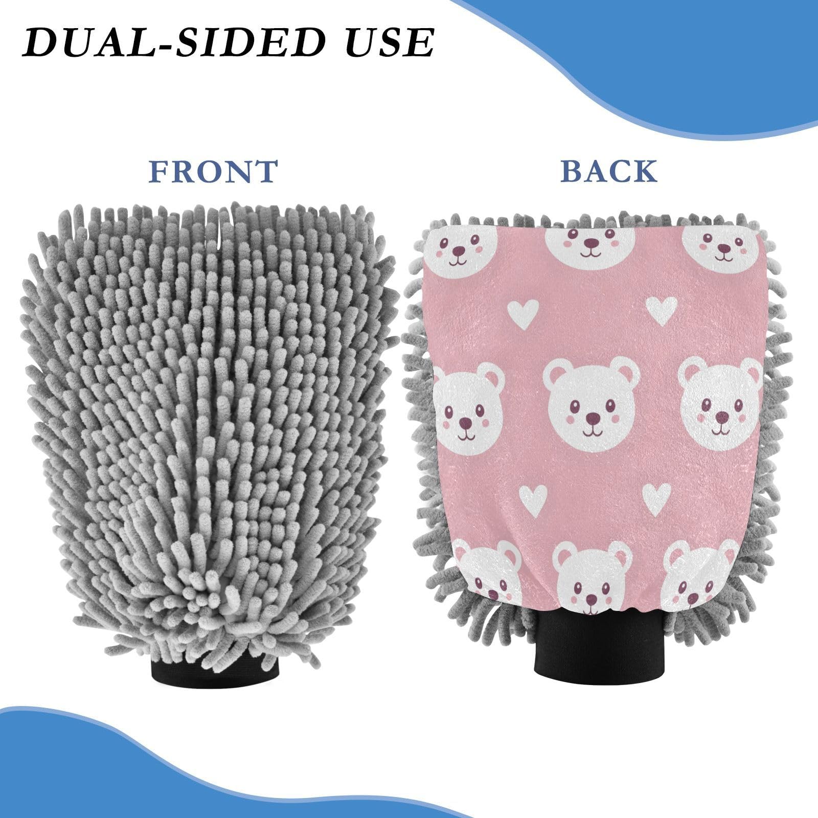 STAYTOP Cute Animal Car Wash Mitt Microfiber, 2Pcs Scratch Free Lint-Free, Premium Chenille Microfiber Mitt Car Wash Brush-L