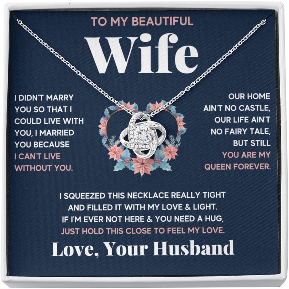 OC9 Gifts To My Badass Wife Crown Love Knot Pendant Valentines Day Anniversary Jewelry With Message Card and Gift Box