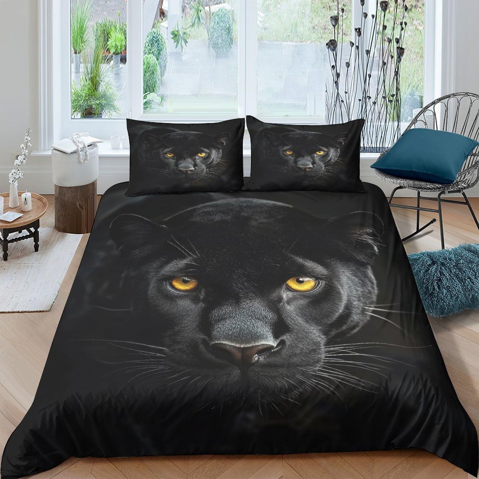 Ctjqhvkz Style-3 3D Printed Black Panther Fitted Sheet Microfiber Soft Bedroom Decor Yellow Eyes Mattress Cover Easy Care Single（135X200cm）