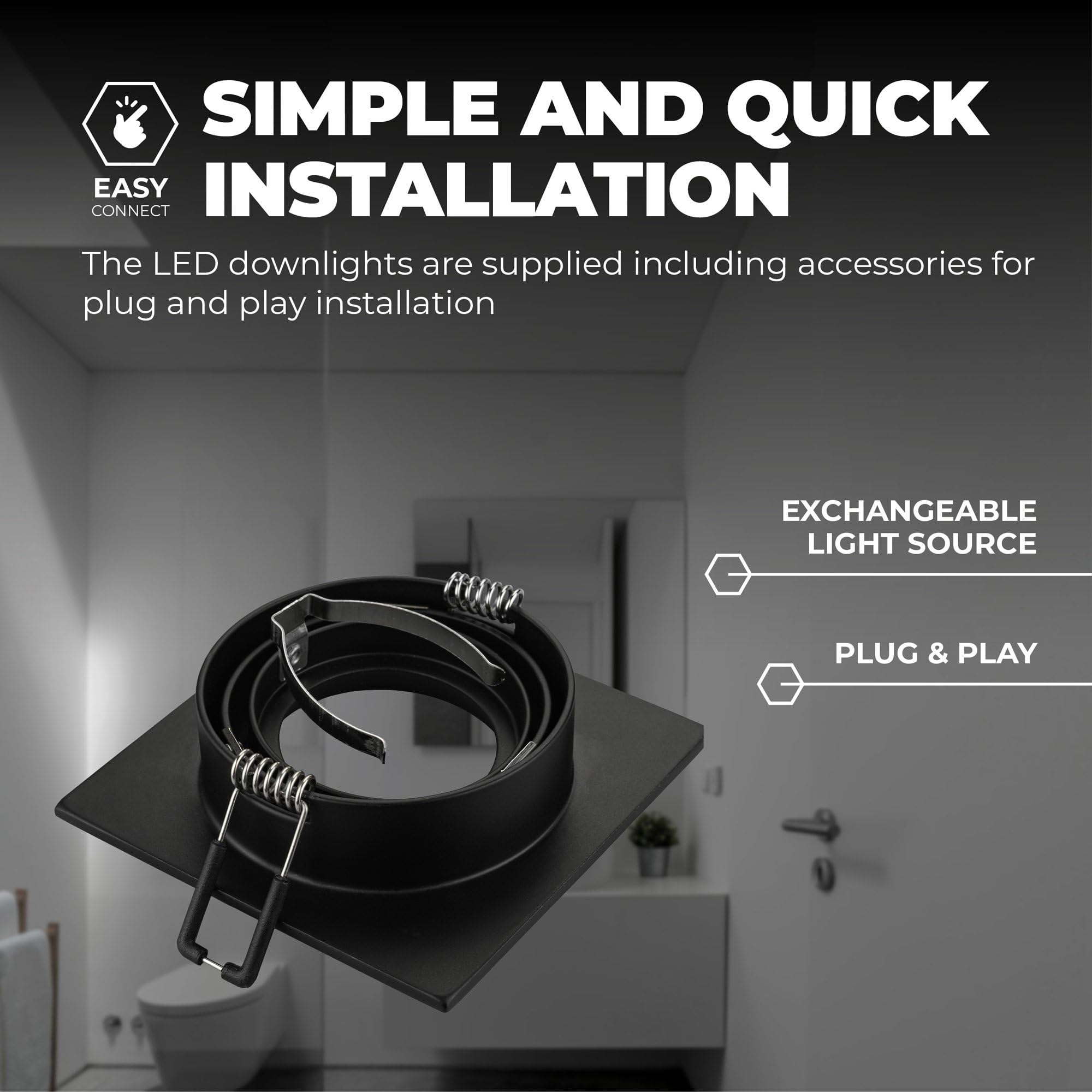 Ledvion - 6x Faretti da incasso LED Siviglia, Nero, 5W, 2700K, Ø92 mm, Dimmerabile, Quadrato, 2 Anni di Garanzia