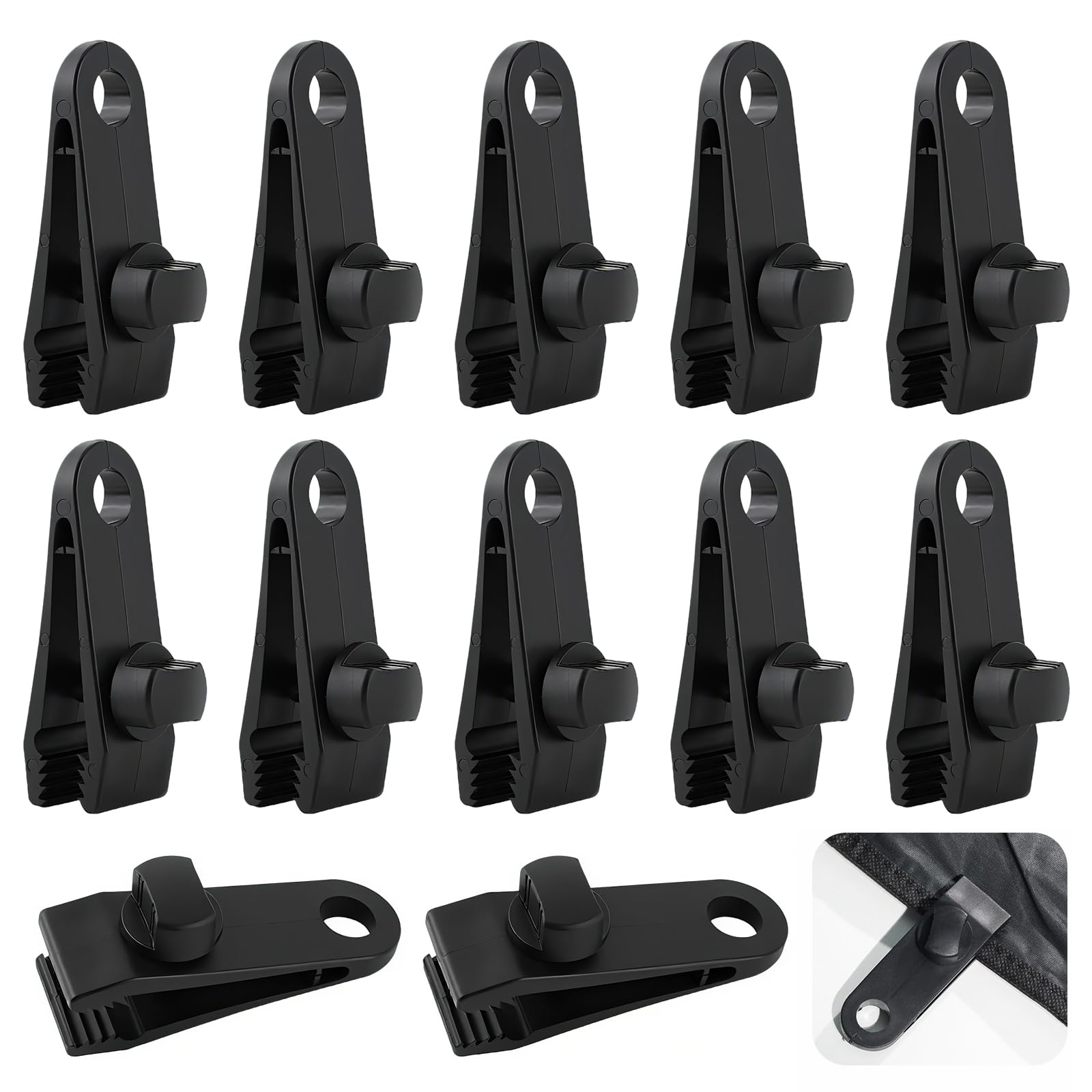 12 Pinze Morsetti Per Telo E Tenda – Regolabili E Antiscivolo In Plastica Resistente, Per Campeggio, Giardino E Coperture - 2