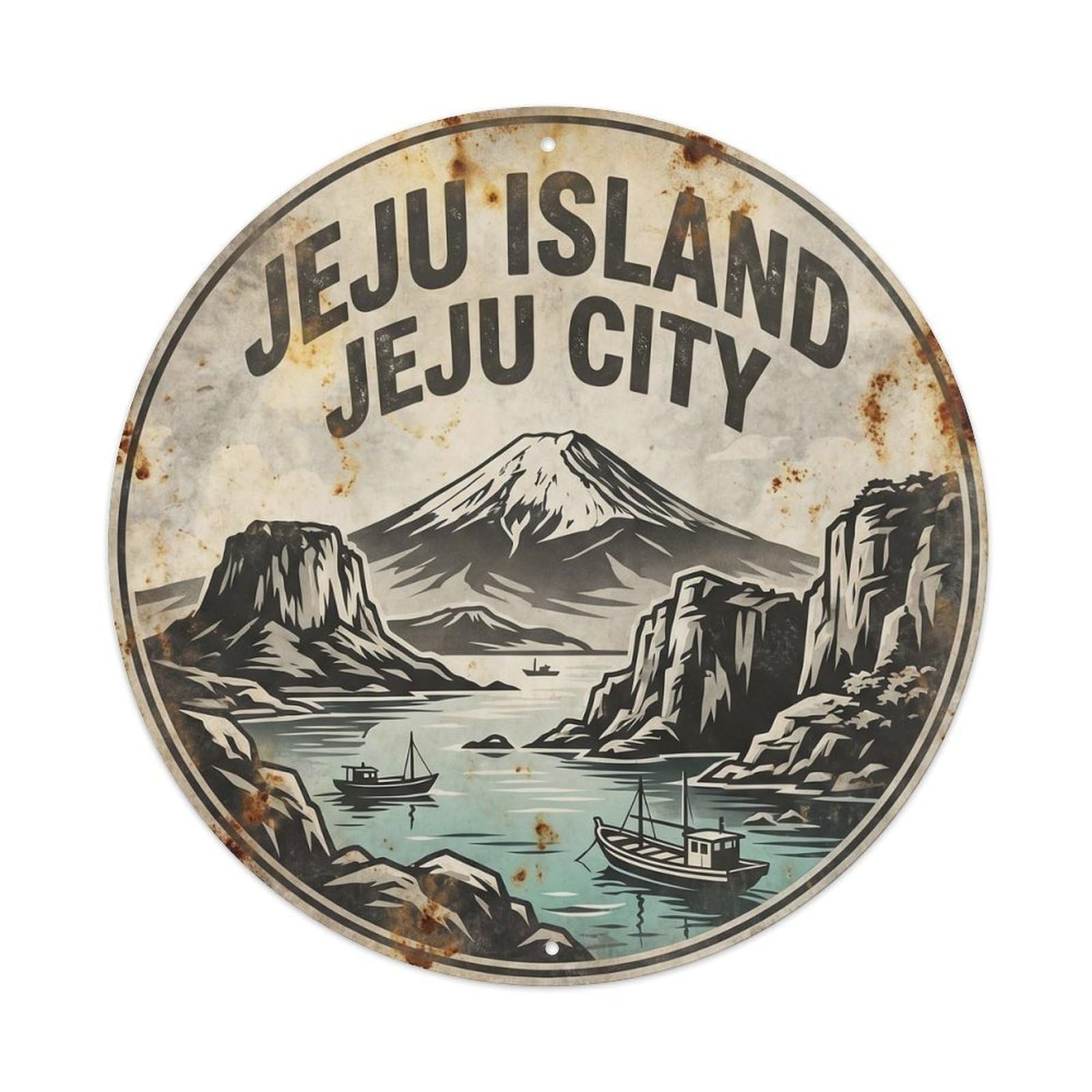 Jeju Island City Harbor High Contrast Travel Metal Tin Sign
