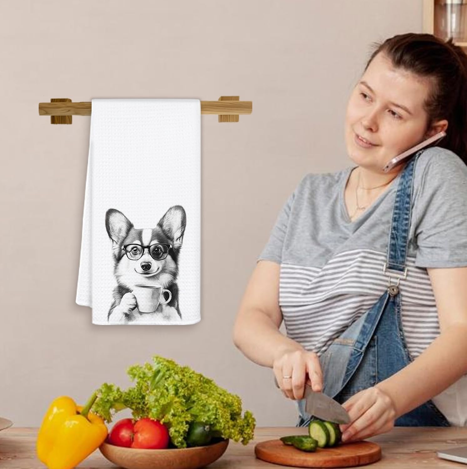 Funny Corgi Kitchen Towels, Gifts for Corgi Lovers Dish Tea Towels, Black and White Dog Lovers Owner Gifts Hand Towel for Kitchen, Coffee Bar Station Decor, 16x24 Inch - Image 6