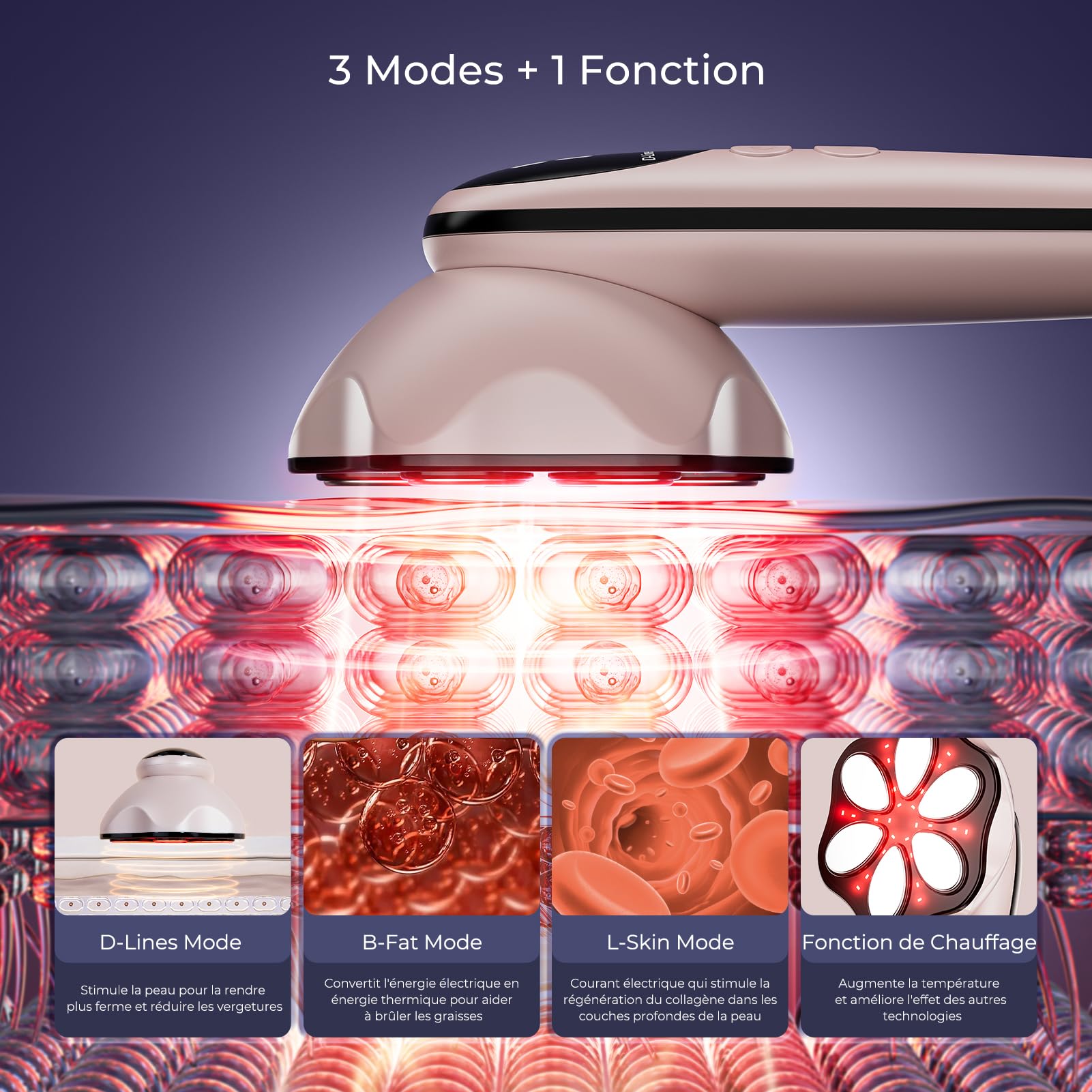 Masseur Anti Cellulite électriques Appareil Massage, 6 Têtes de Massage Multifonctionnel Portable, Unisexe, Lifte, Resserre et Masse la Peau (Rose Gold)