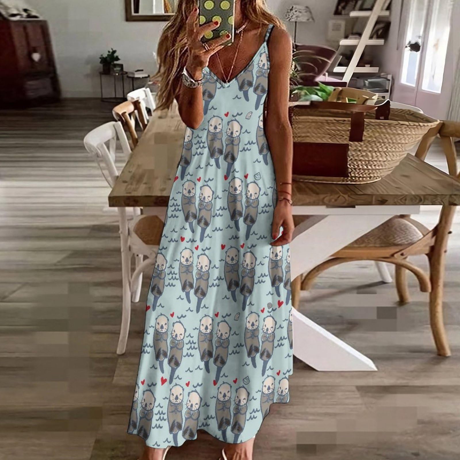 Vestido largo de verano para mujer, vestido de verano a cuadros rojos y negros, vestido de playa con cuello en V y tirantes delgados