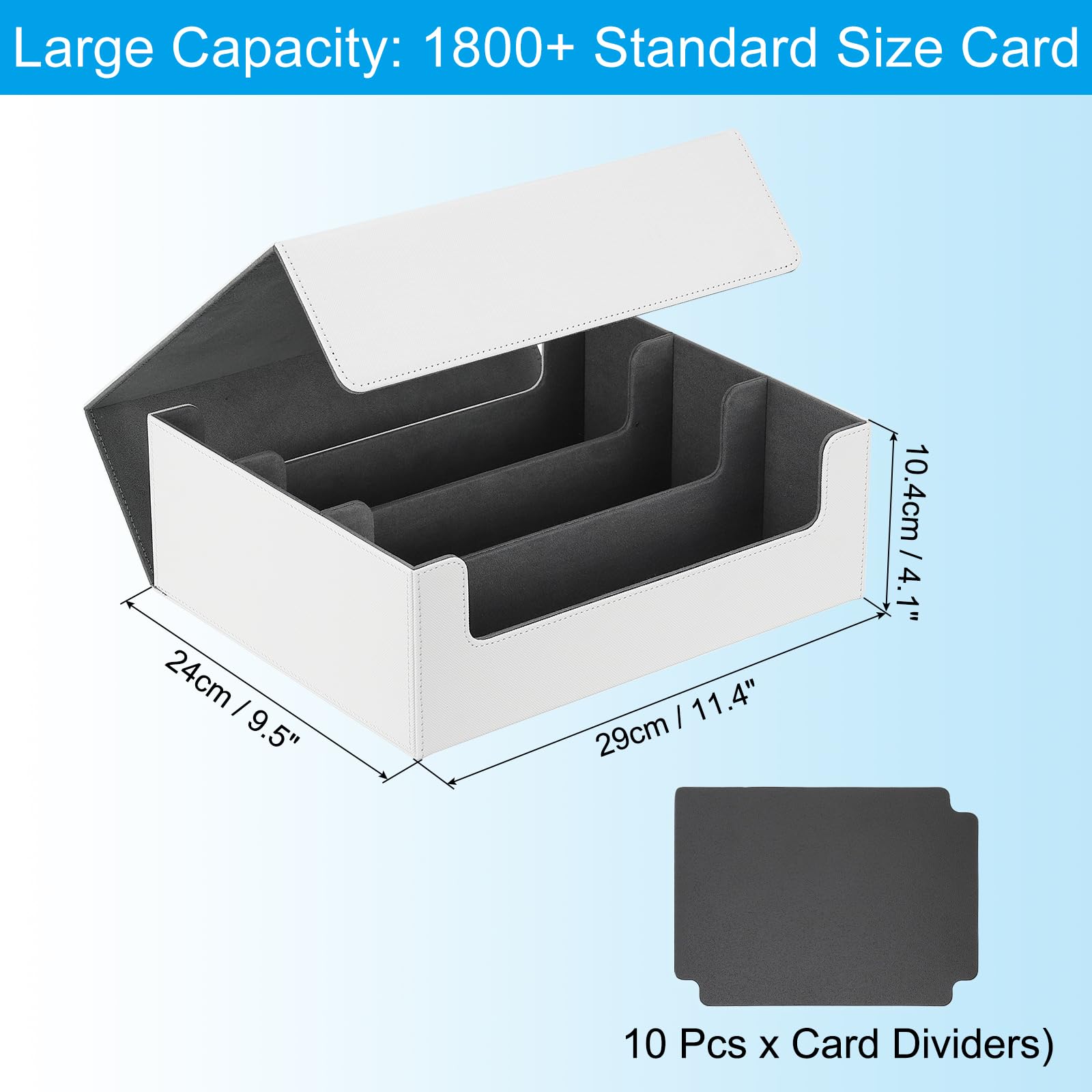 PATIKIL Card Storage Box for Trading Card 1200 + PU Leather Magnetic Closure Card Storage Deck Box Holder with 10 Divider Fit for Magic Games Card White/Grey - Image 2