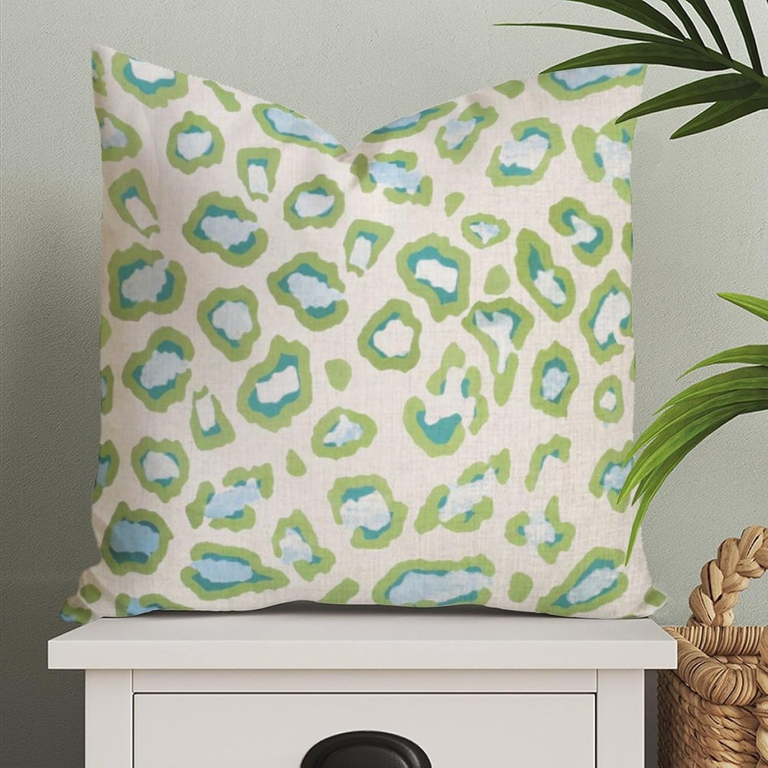 ArogGeld Green Teal Leopard Print Chinoiserie Style Pillow